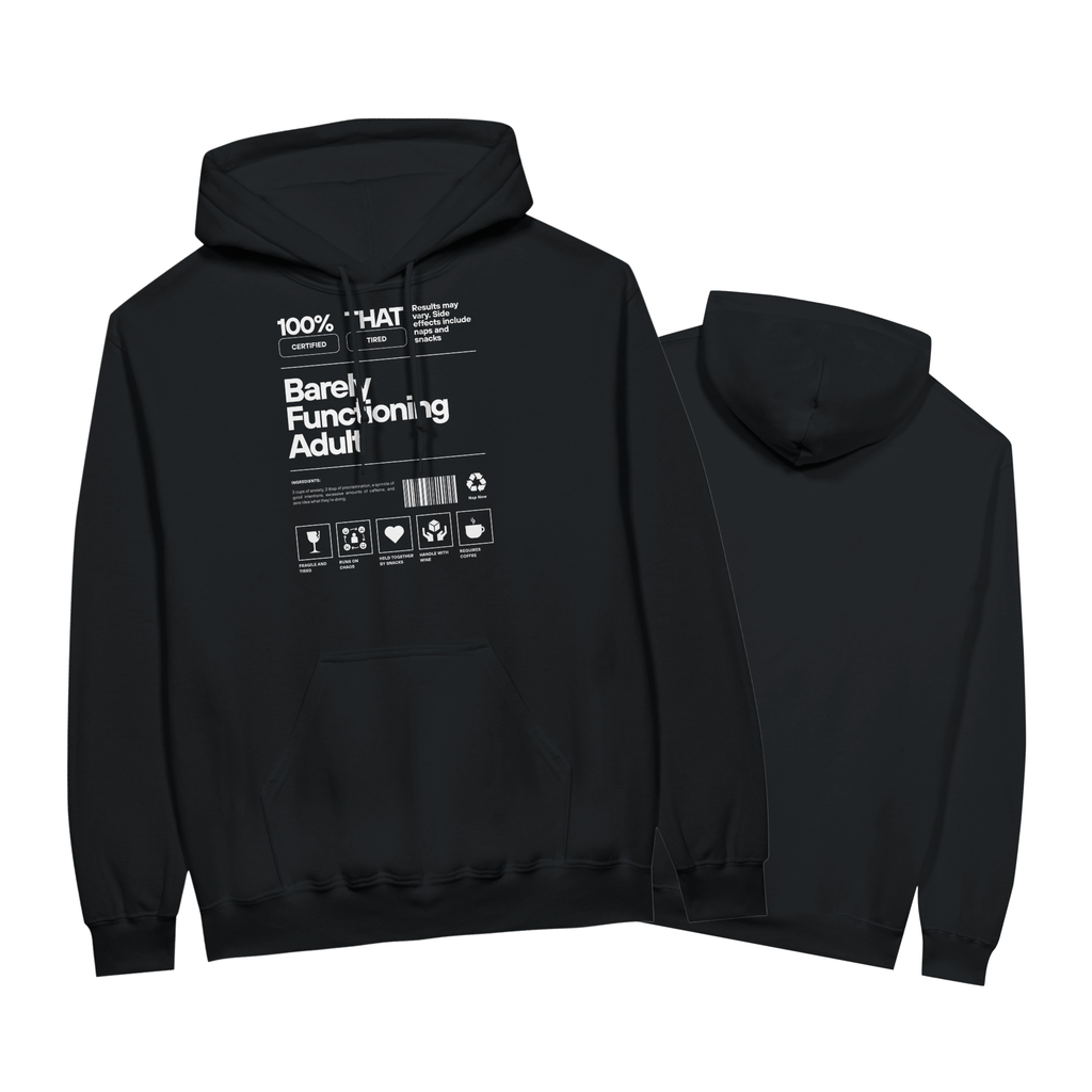 Barely Functioning Adult Hoodie | Funny Meme Hoodie | Sarcastic Gift | Tired Adult Hoodie | Chaos Coffee Anxiety | Gift For Her Him