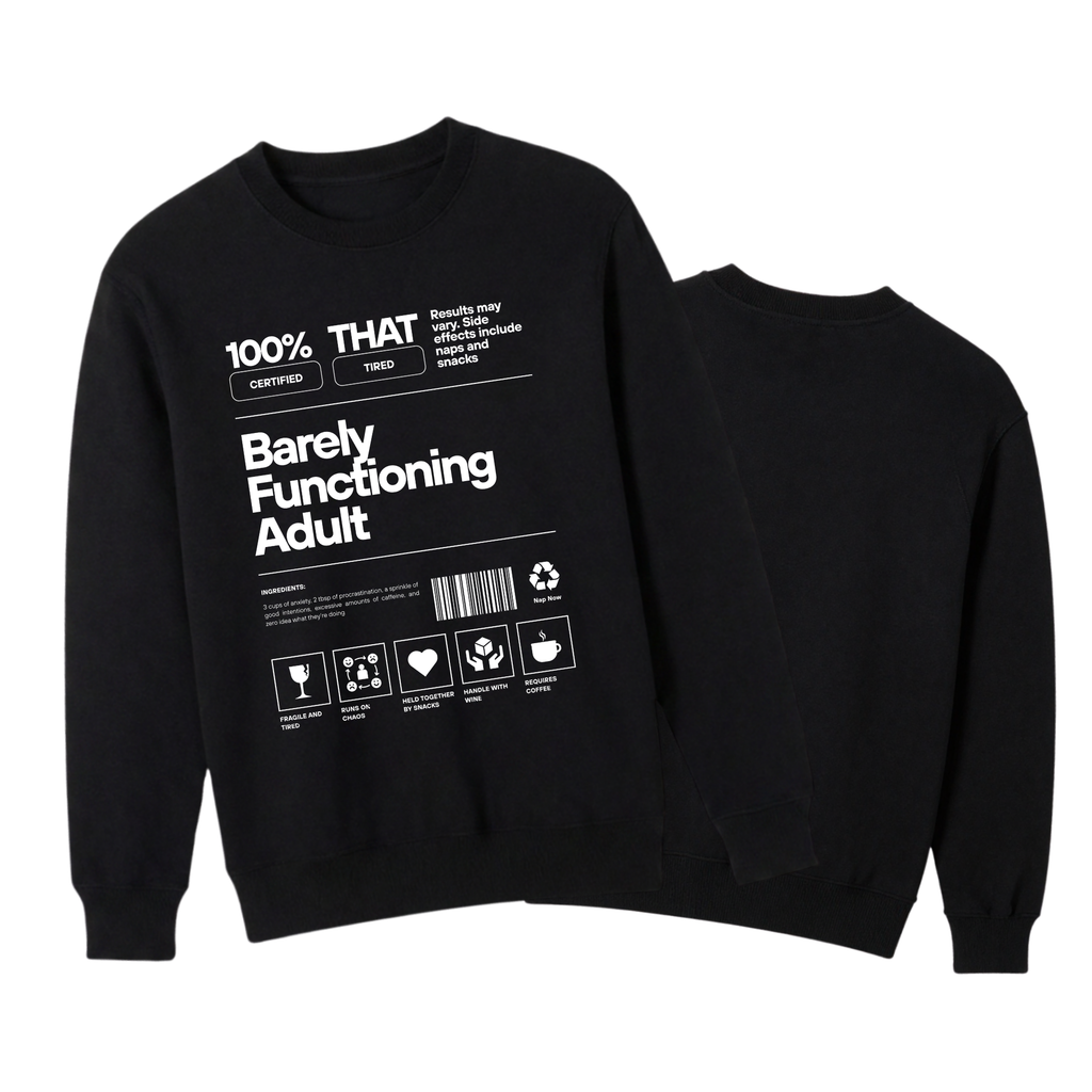 Barely Functioning Adult Sweater | Funny Meme Jumper | Sarcastic Gift | Tired Adult Sweatshirt | Chaos Coffee Anxiety | Gift For Her Him