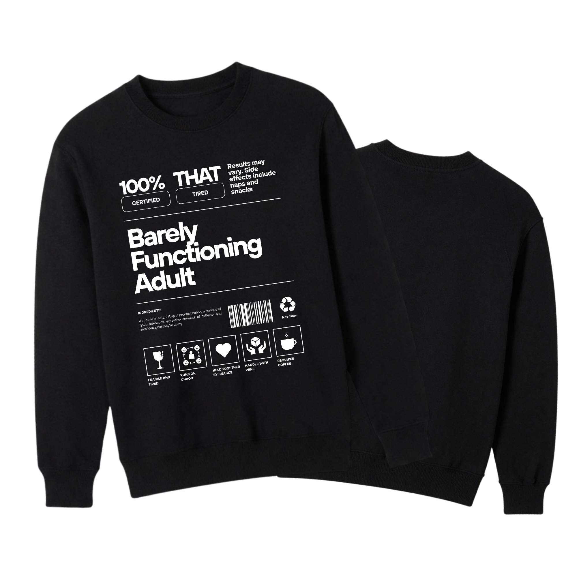 Barely Functioning Adult Sweater | Funny Meme Jumper | Sarcastic Gift | Tired Adult Sweatshirt | Chaos Coffee Anxiety | Gift For Her Him