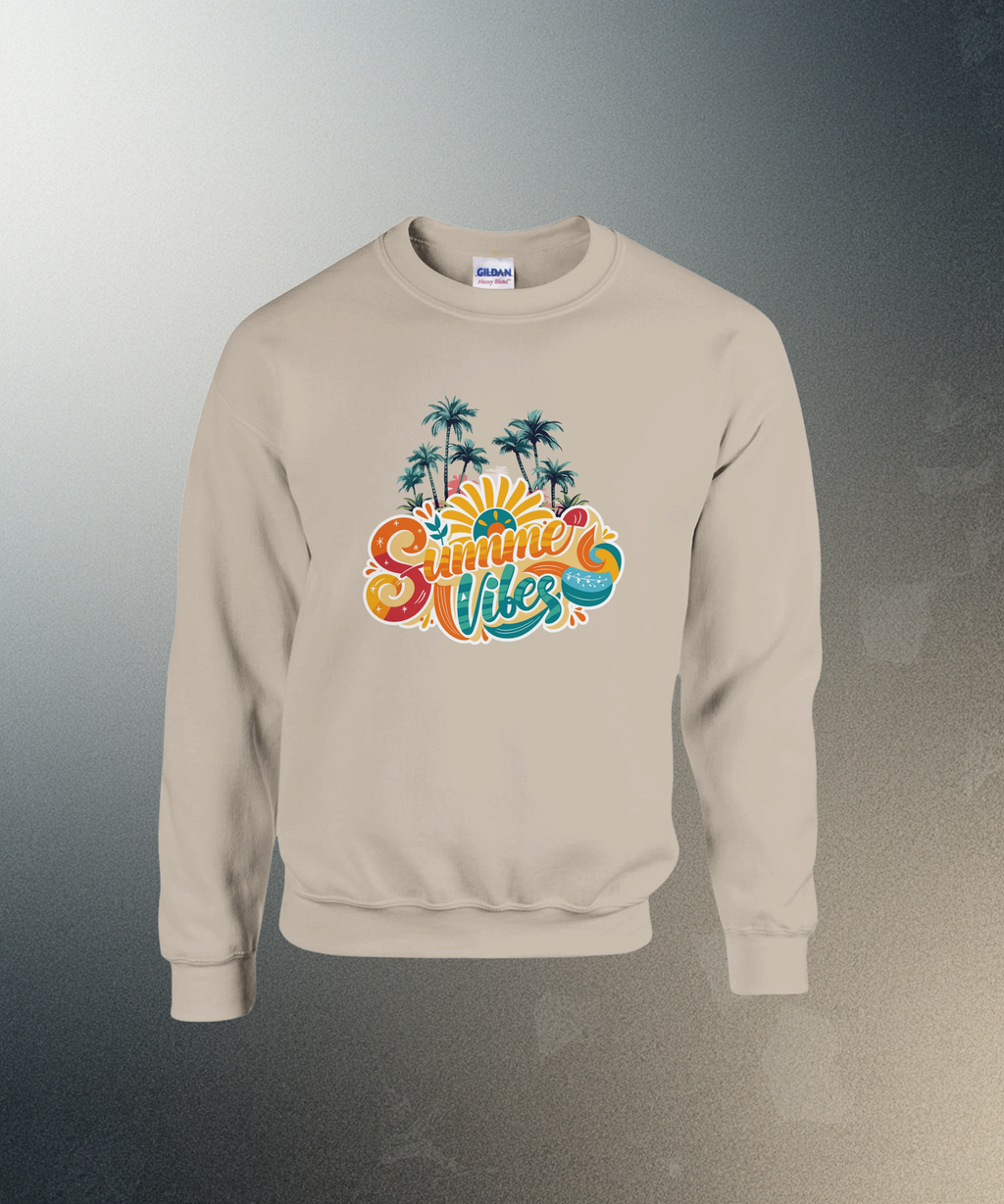 Summer Vibes Retro Palm Tree Sweater | Beach Crewneck | Vintage Sunset Aesthetic Gift