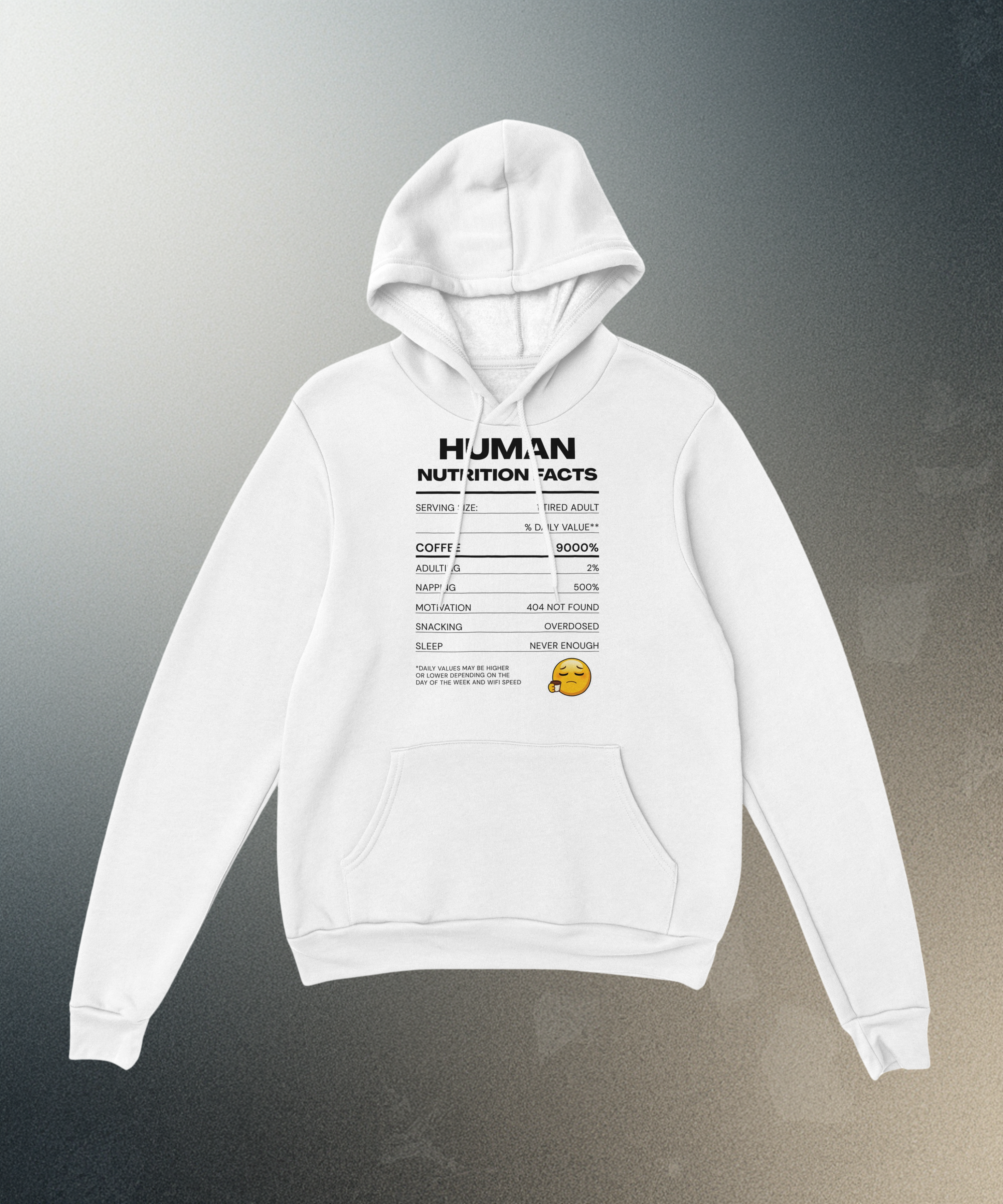 Human Nutrition Facts Hoodie | Funny Sarcastic Pullover | Coffee Addict Gift | Tired Adult Humour | Novelty Unisex Hoodie