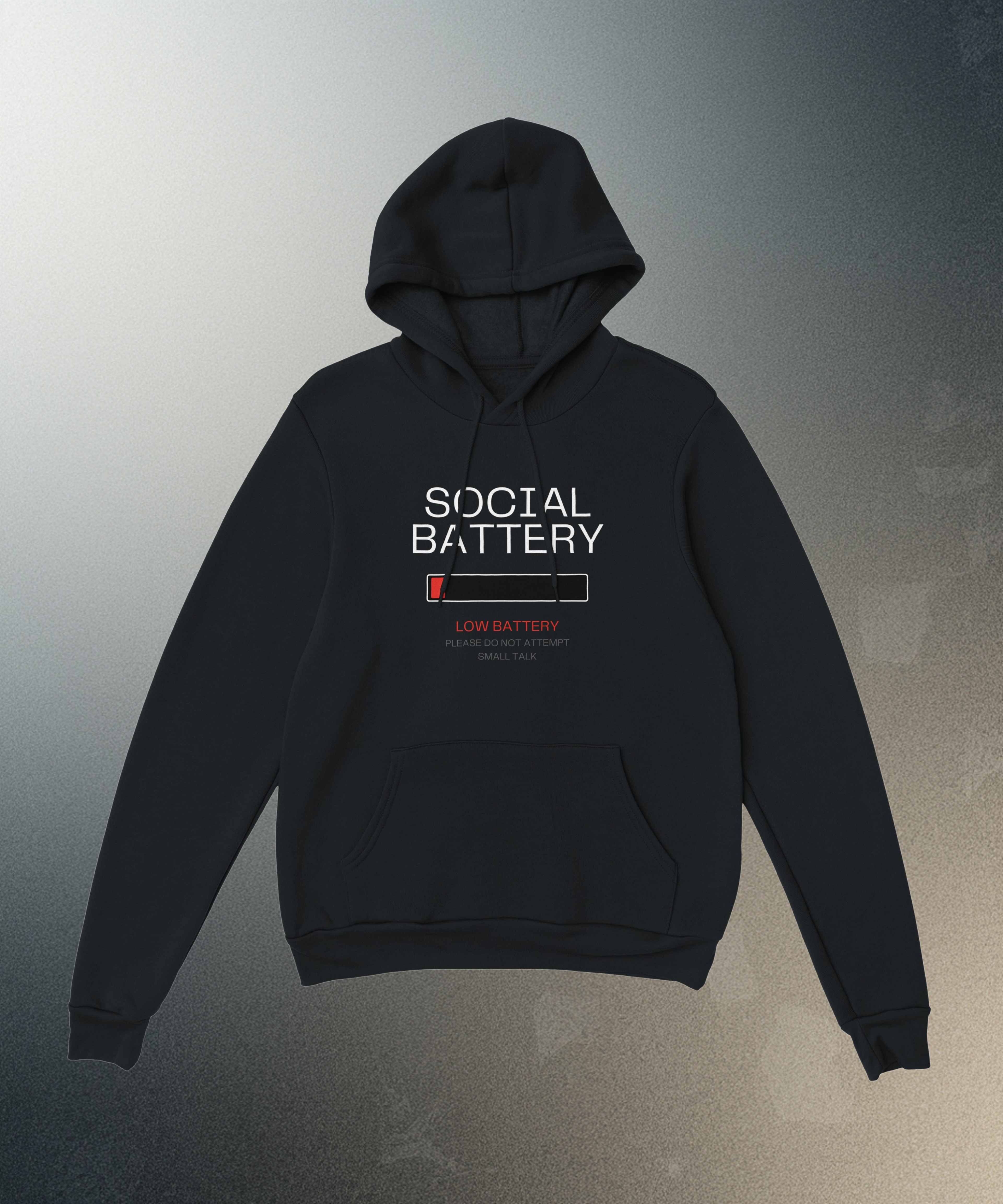 Social Battery Low Hoodie | Introvert Graphic Hooded Sweatshirt | Funny Sarcastic Pullover Hoody | Anti Social Gift | No Small Talk Clothing