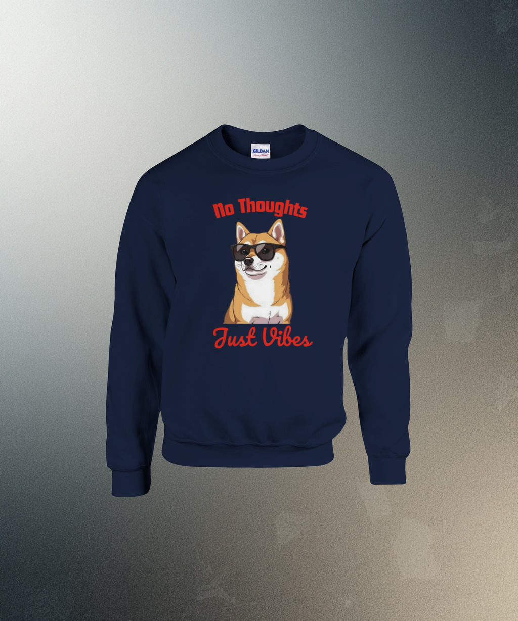 No Thoughts Just Vibes Dog Sweater | Shiba Inu Meme Crewneck | Funny Aesthetic Gift