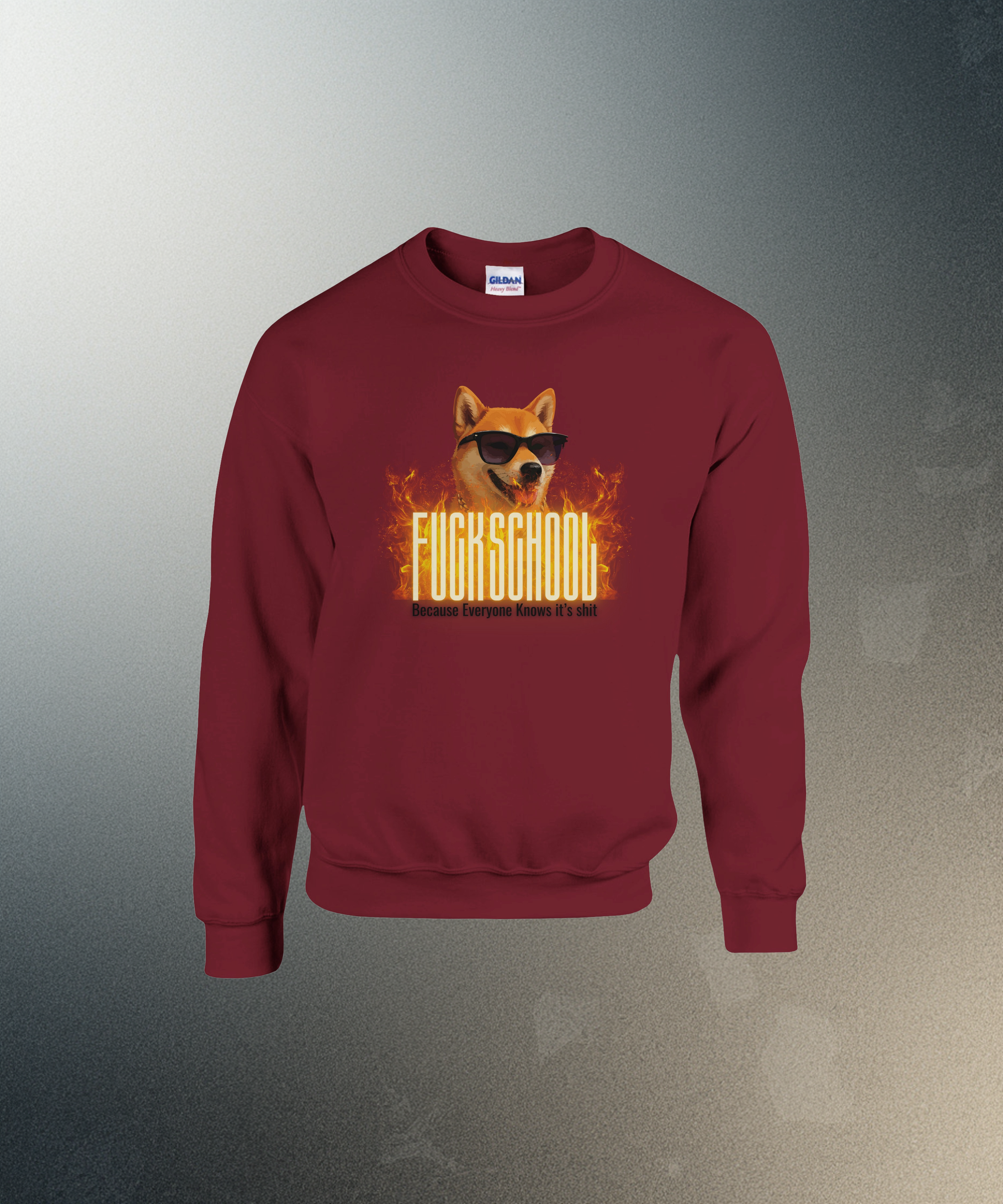 Fuck School Sweater | Funny Shiba Inu Meme Crewneck | Sarcastic Student Streetwear