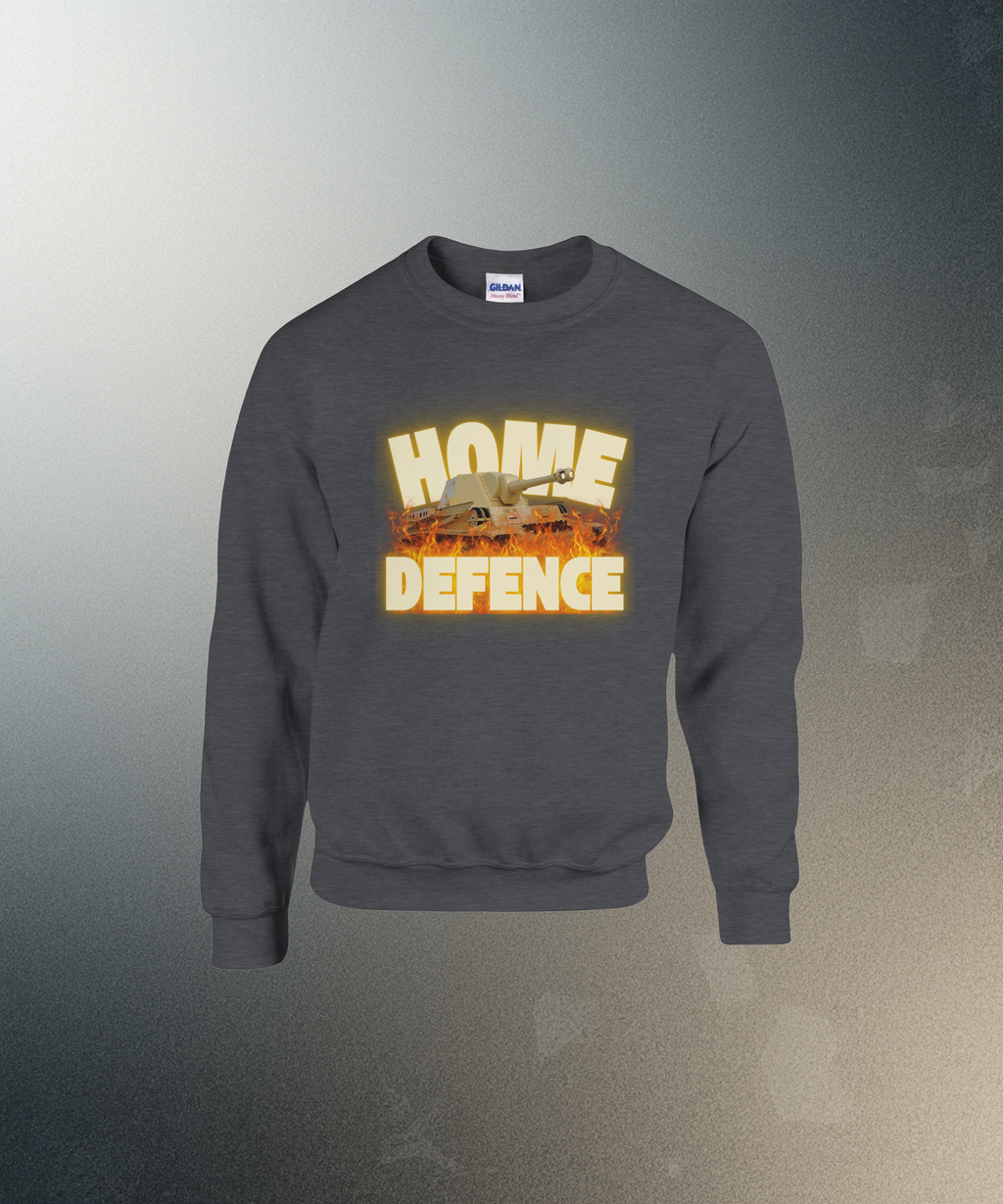 Home Defence Tank Crewneck | Military Graphic Pullover | Vintage Army Streetwear
