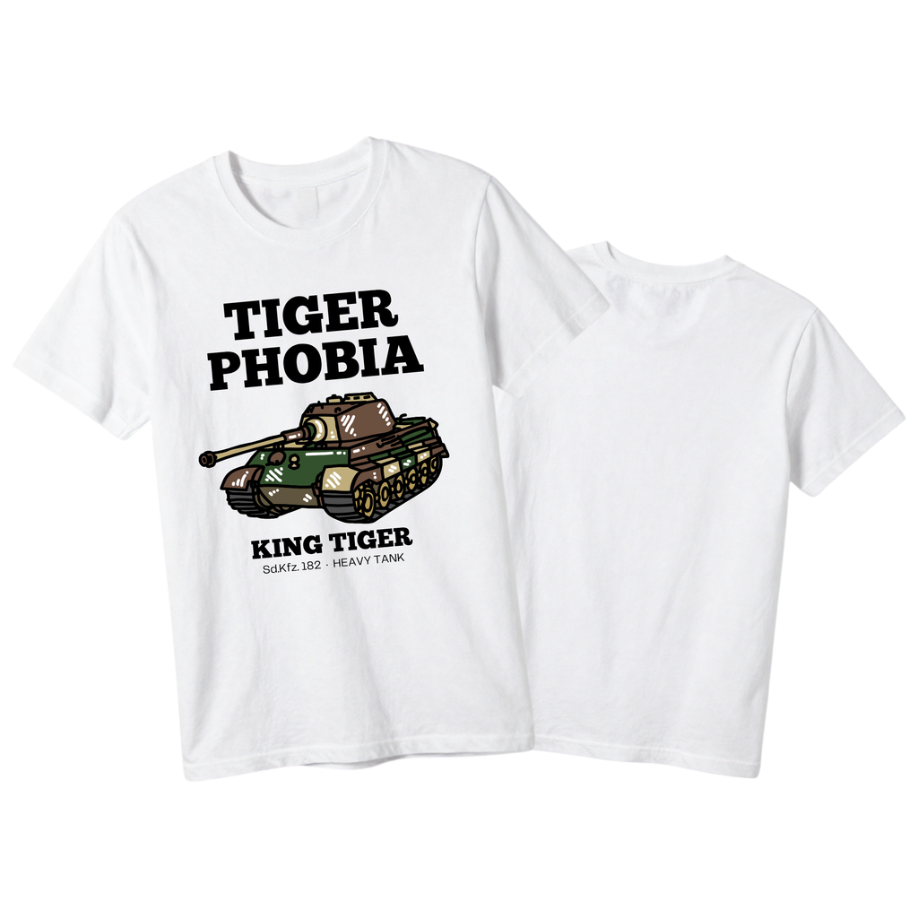 King Tiger Tank Shirt | Tigerphobia WWII Panzer Apparel | Sd.Kfz. 182 Heavy Tank Graphic Tee | Gift for Military History & Armor Fans