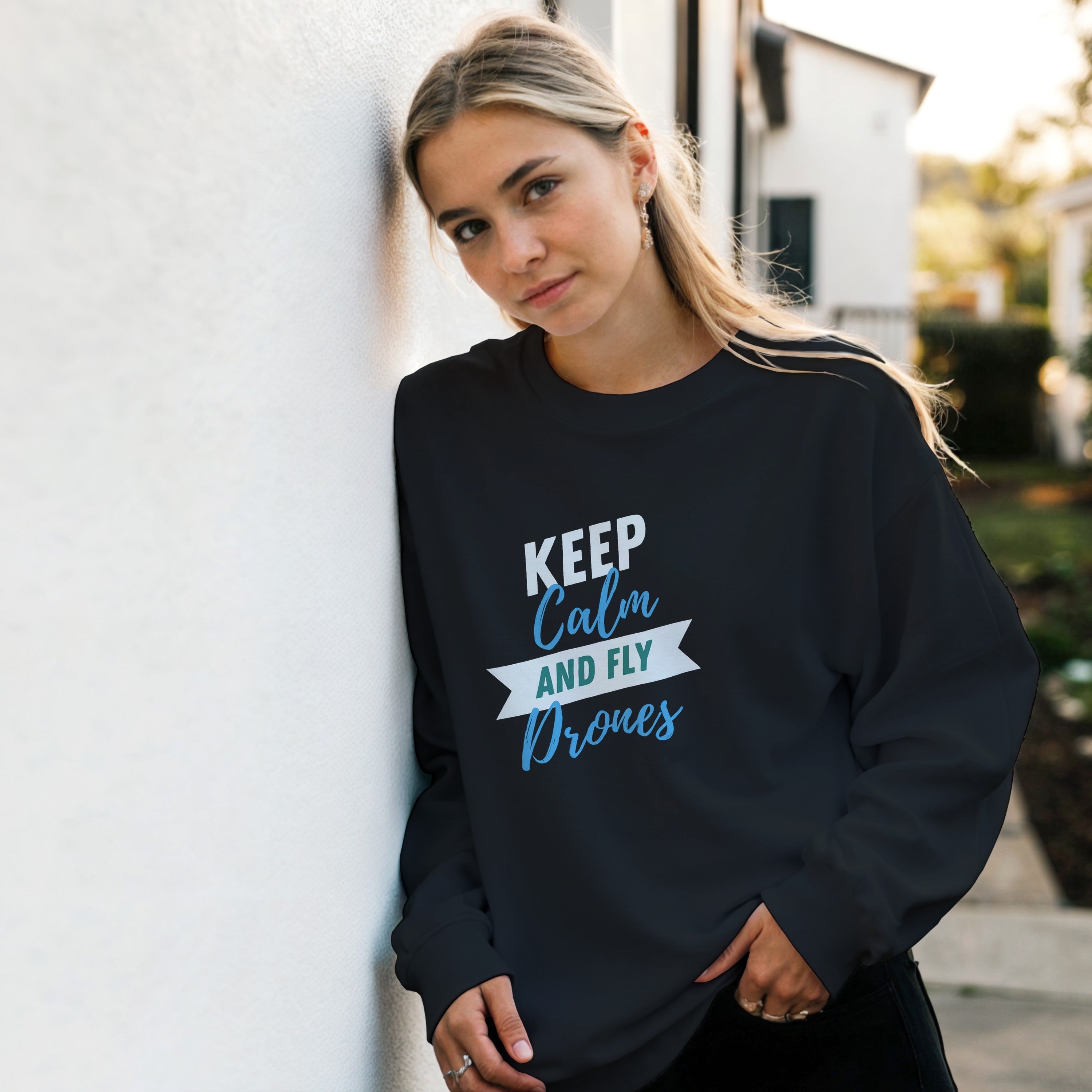 Keep Calm and Fly Drones Sweater | FPV Quadcopter Crewneck | UAV Pilot Pullover | Drone Racing Sweatshirt | Tech Hobbyist Apparel