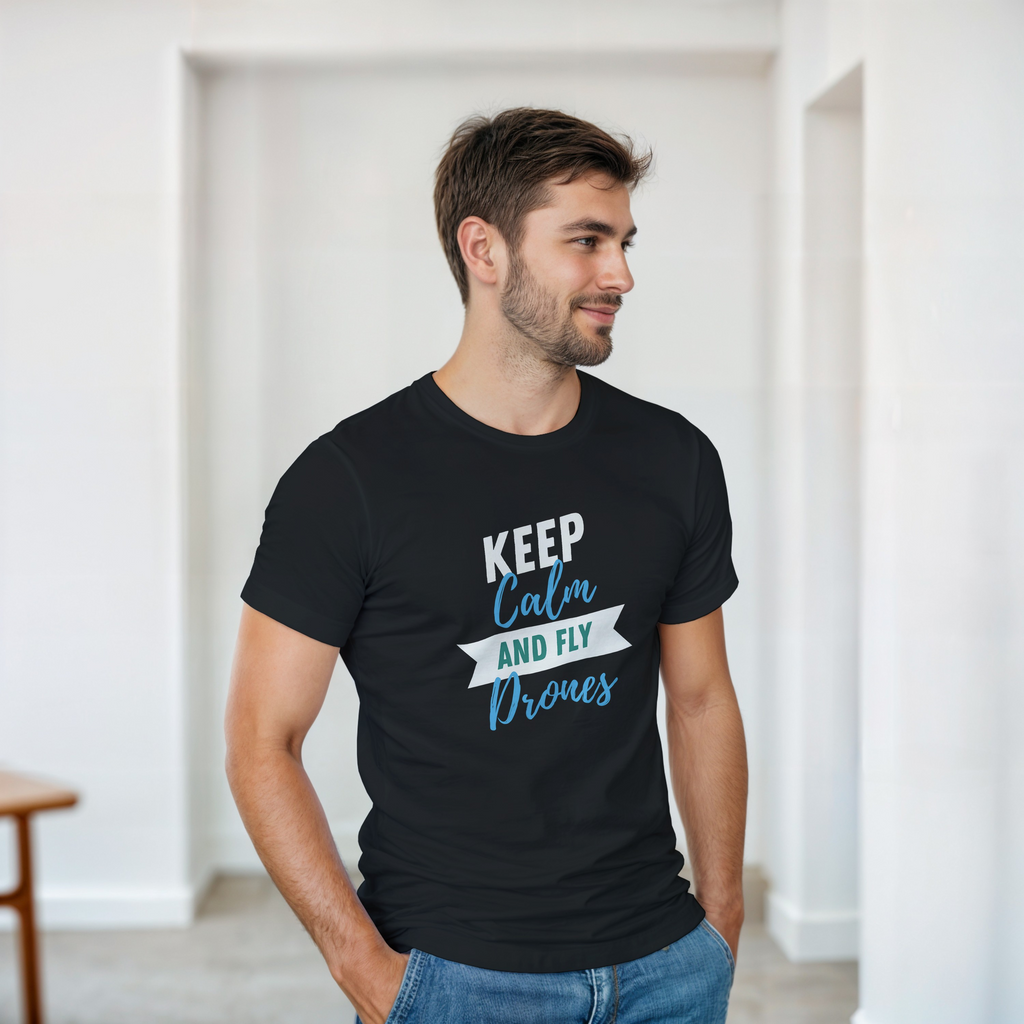 Keep Calm and Fly Drones Shirt | Funny Drone Pilot T-Shirt | FPV Quadcopter Racing Tee | UAV Operator Gift | Quad Drone Graphic Apparel