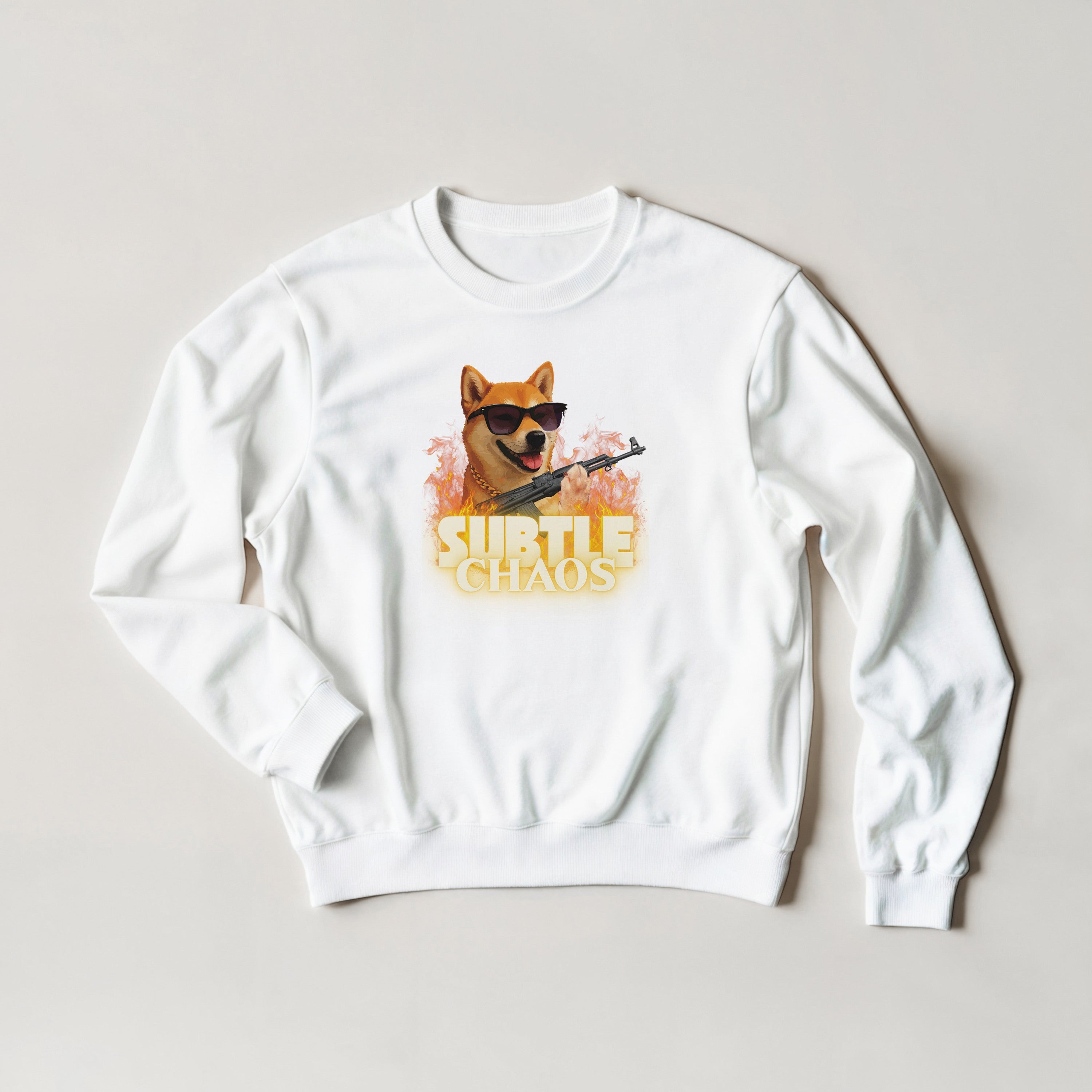 Funny Tactical Dog Sweater | Shiba Inu AK47 Meme Crewneck | Military Meme Apparel