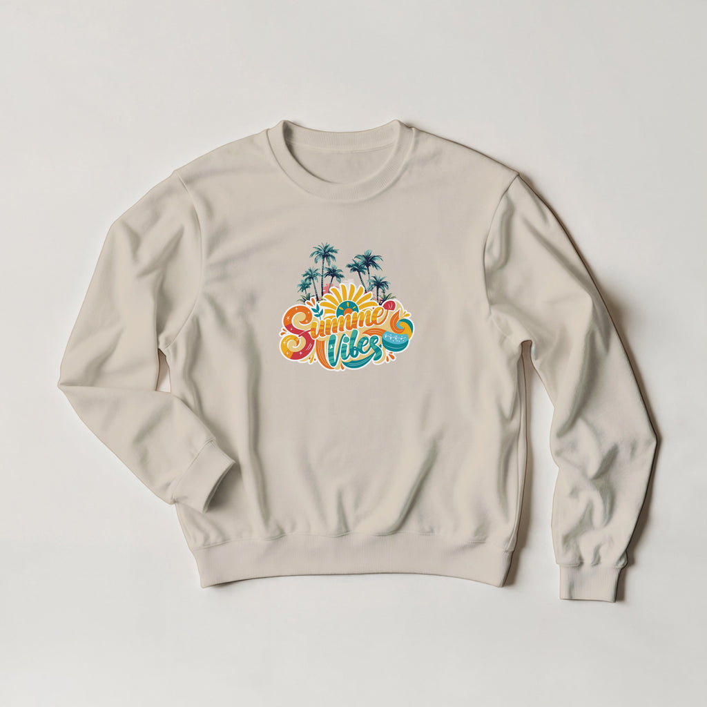 Summer Vibes Retro Palm Tree Sweater | Beach Crewneck | Vintage Sunset Aesthetic Gift