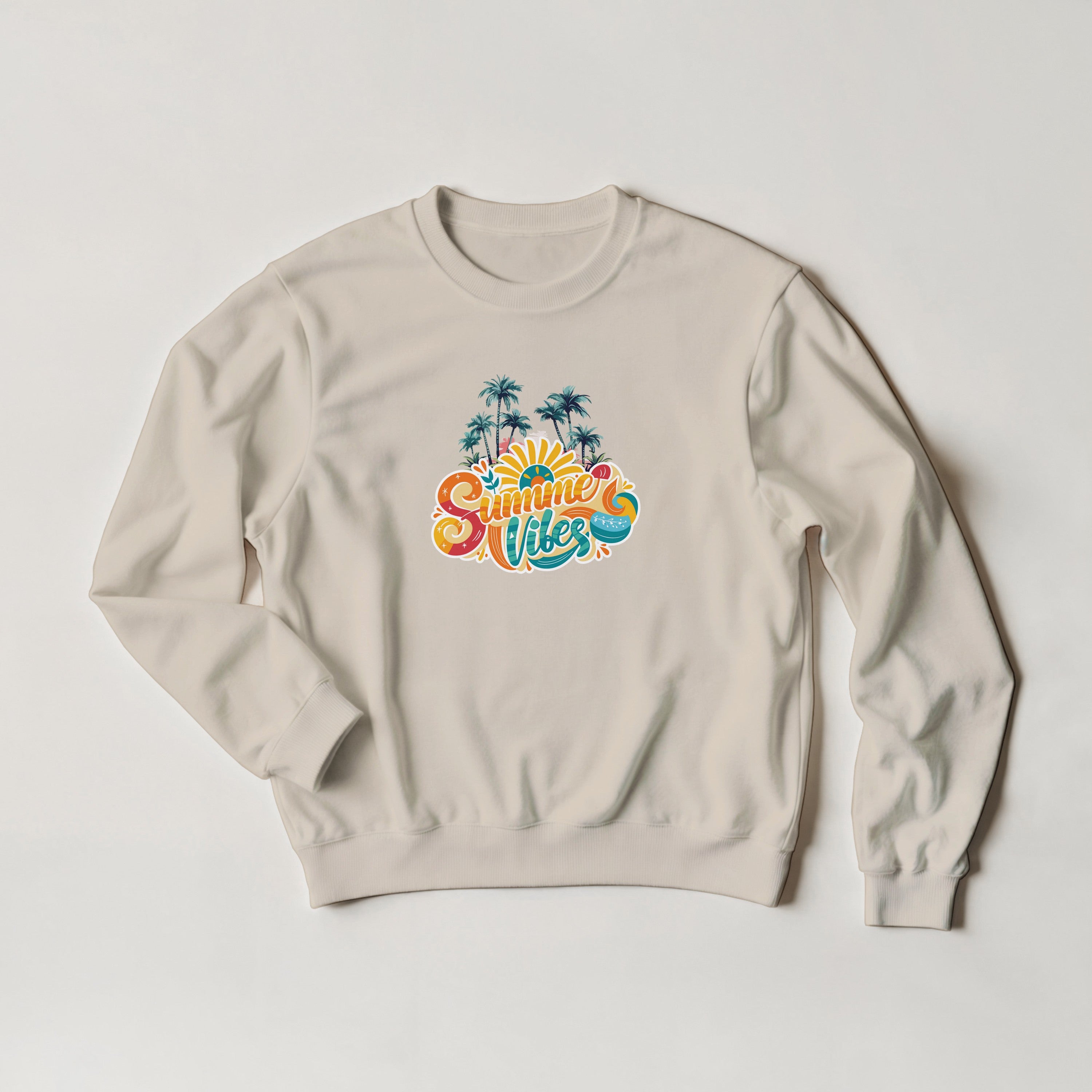 Summer Vibes Retro Palm Tree Sweater | Beach Crewneck | Vintage Sunset Aesthetic Gift