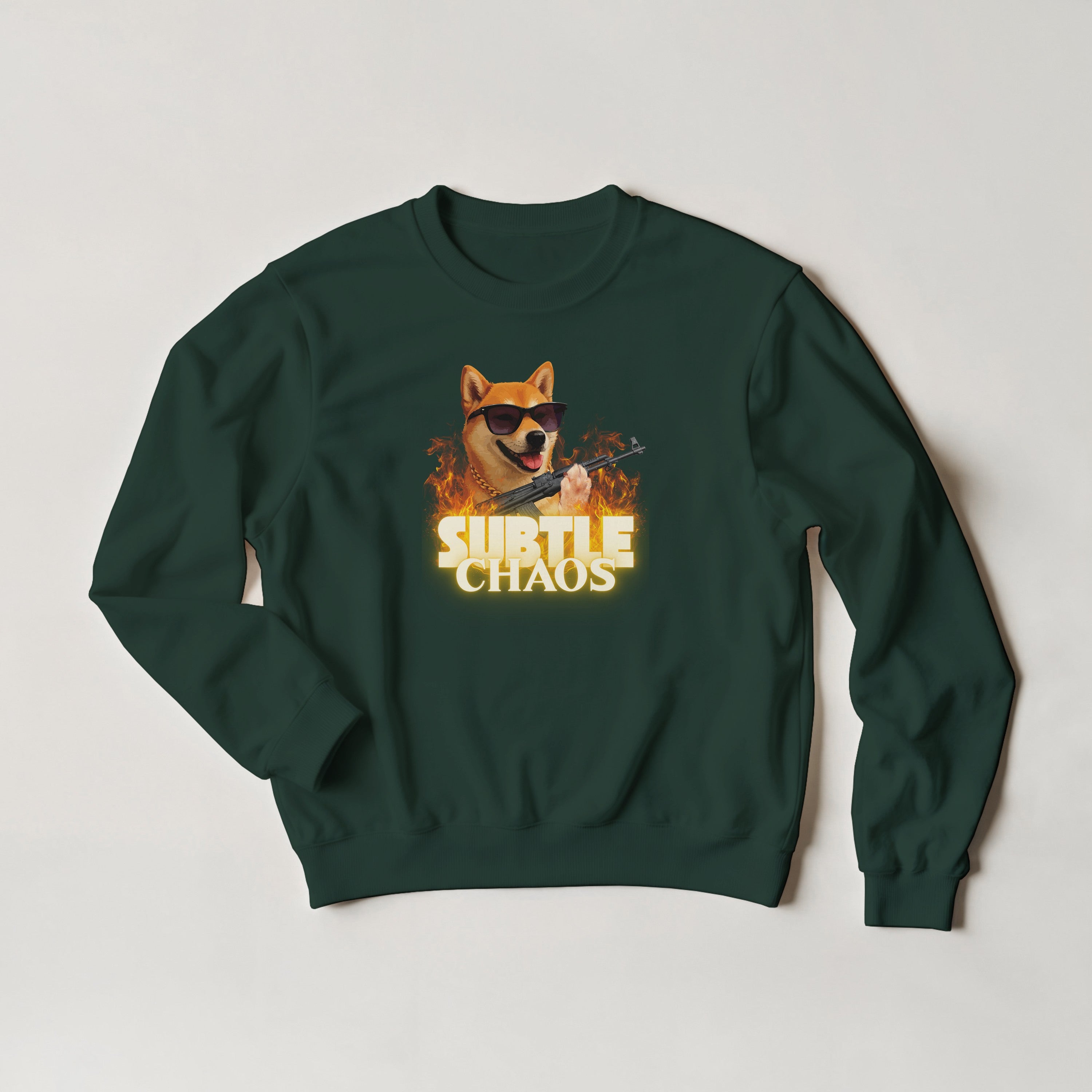 Funny Tactical Dog Sweater | Shiba Inu AK47 Meme Crewneck | Military Meme Apparel