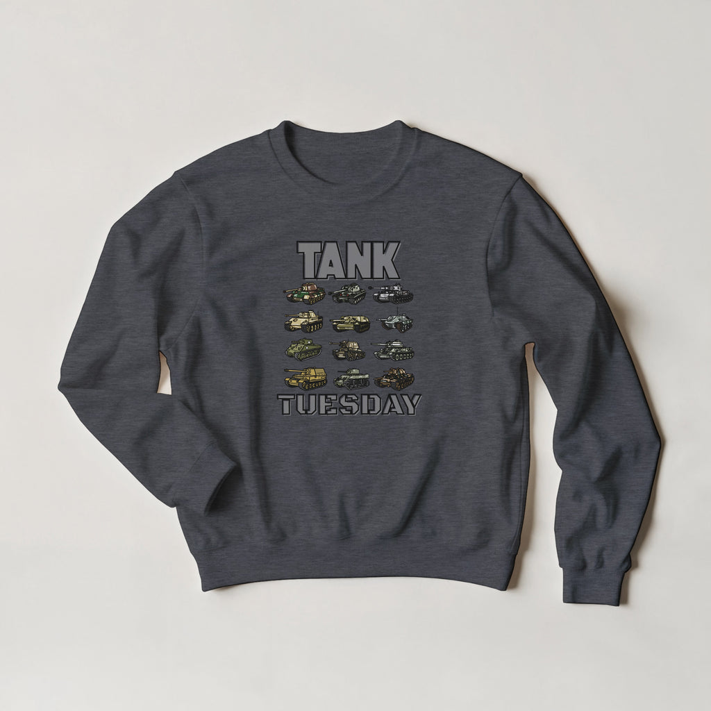 WW2 Tank Tuesday Sweater | WWII Sweatshirt | Military History Gift | Panzer Tiger Sherman Crewneck | Historical Armor Graphic Pullover