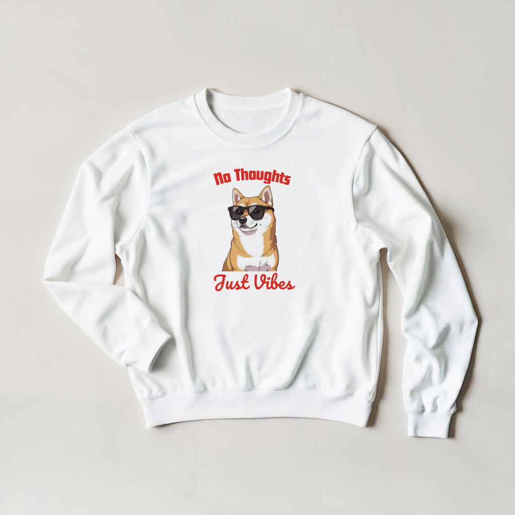 No Thoughts Just Vibes Dog Sweater | Shiba Inu Meme Crewneck | Funny Aesthetic Gift