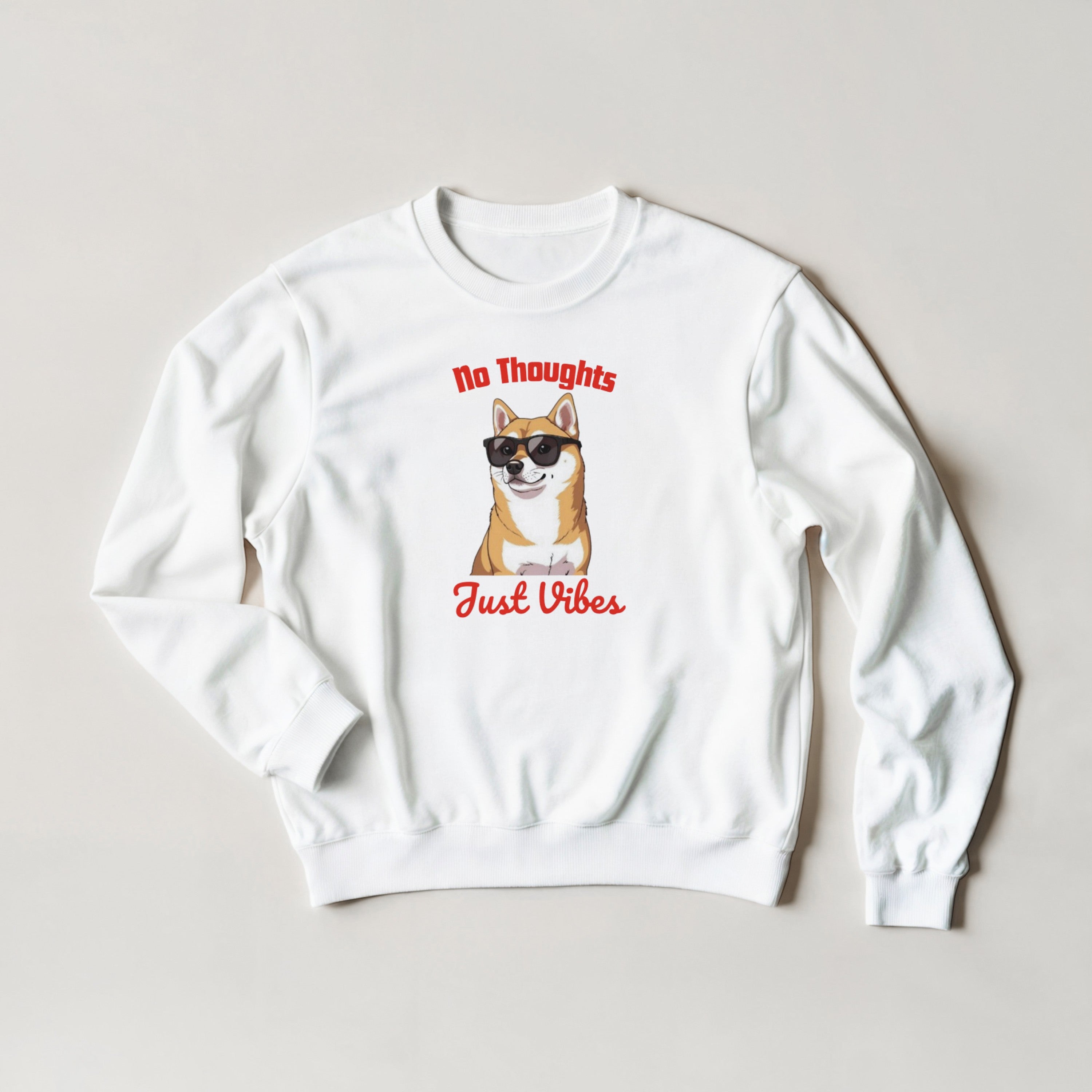 No Thoughts Just Vibes Dog Sweater | Shiba Inu Meme Crewneck | Funny Aesthetic Gift