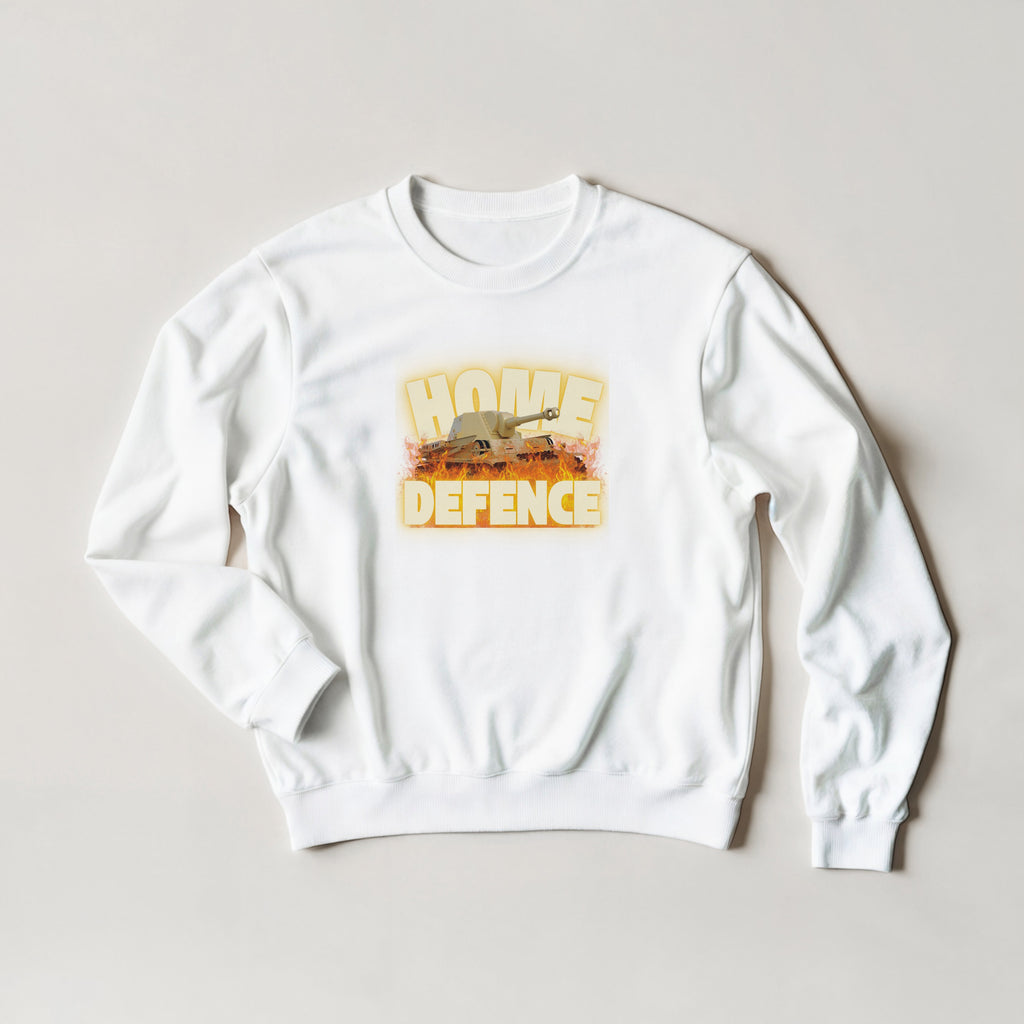 Home Defence Tank Crewneck | Military Graphic Pullover | Vintage Army Streetwear
