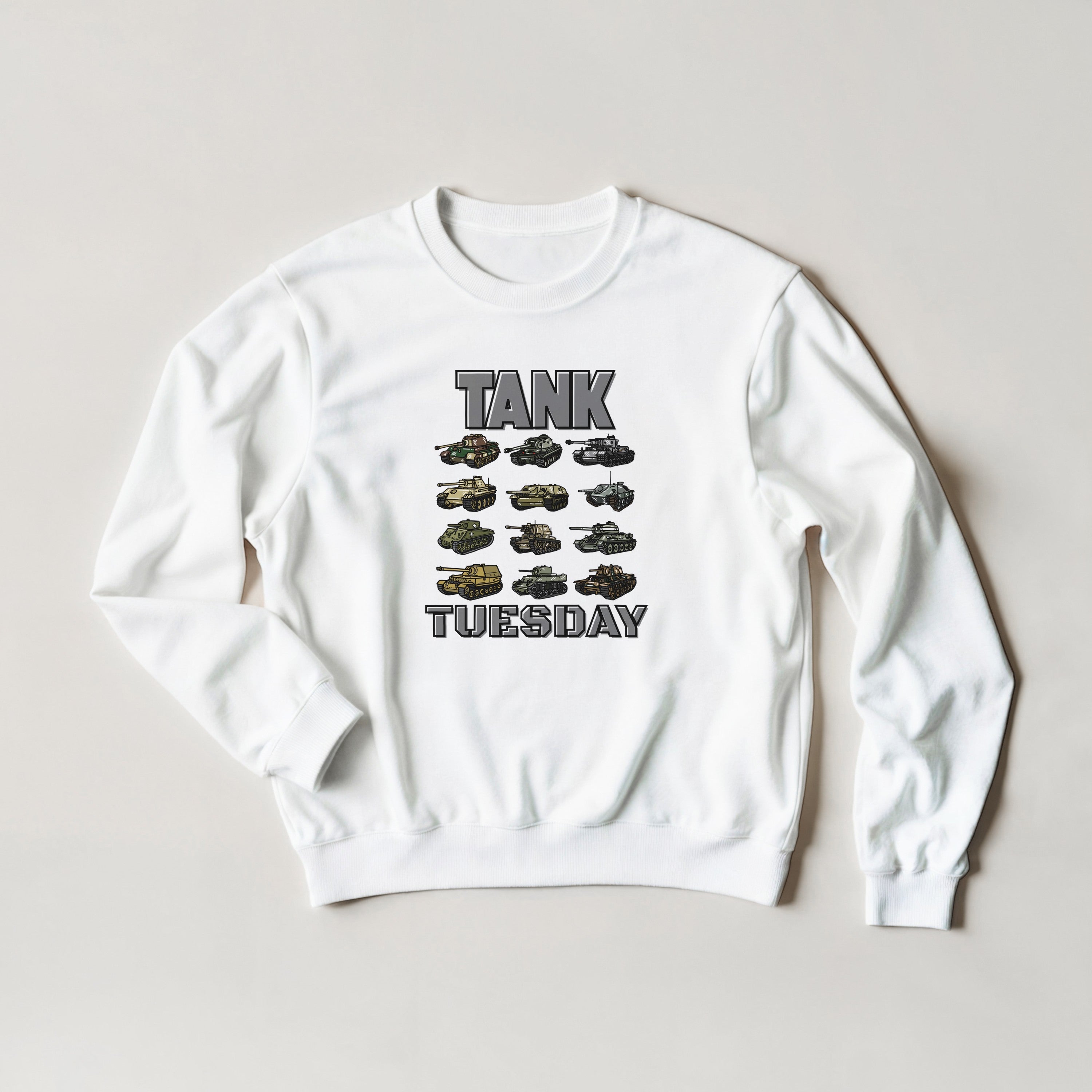 WW2 Tank Tuesday Sweater | WWII Sweatshirt | Military History Gift | Panzer Tiger Sherman Crewneck | Historical Armor Graphic Pullover