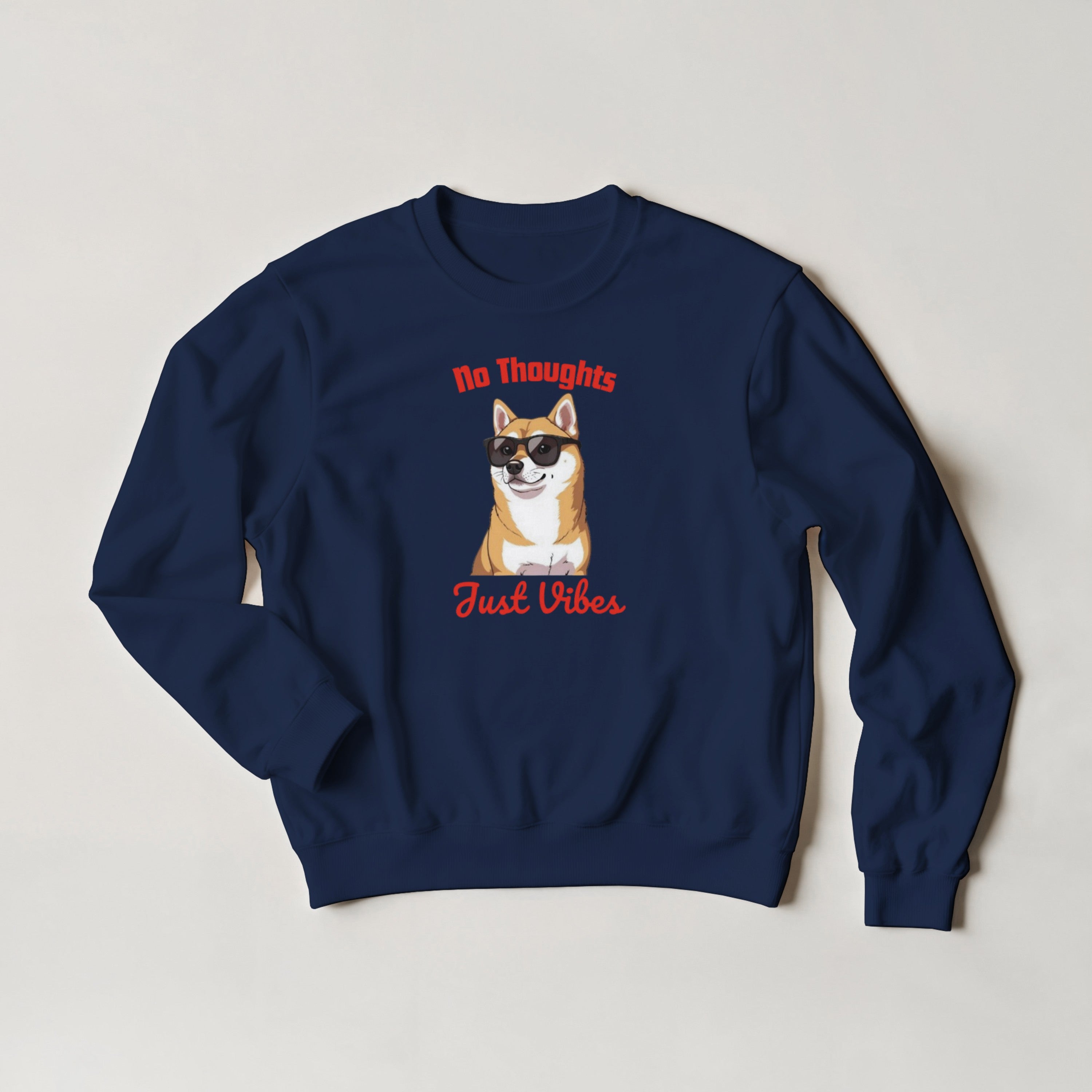 No Thoughts Just Vibes Dog Sweater | Shiba Inu Meme Crewneck | Funny Aesthetic Gift