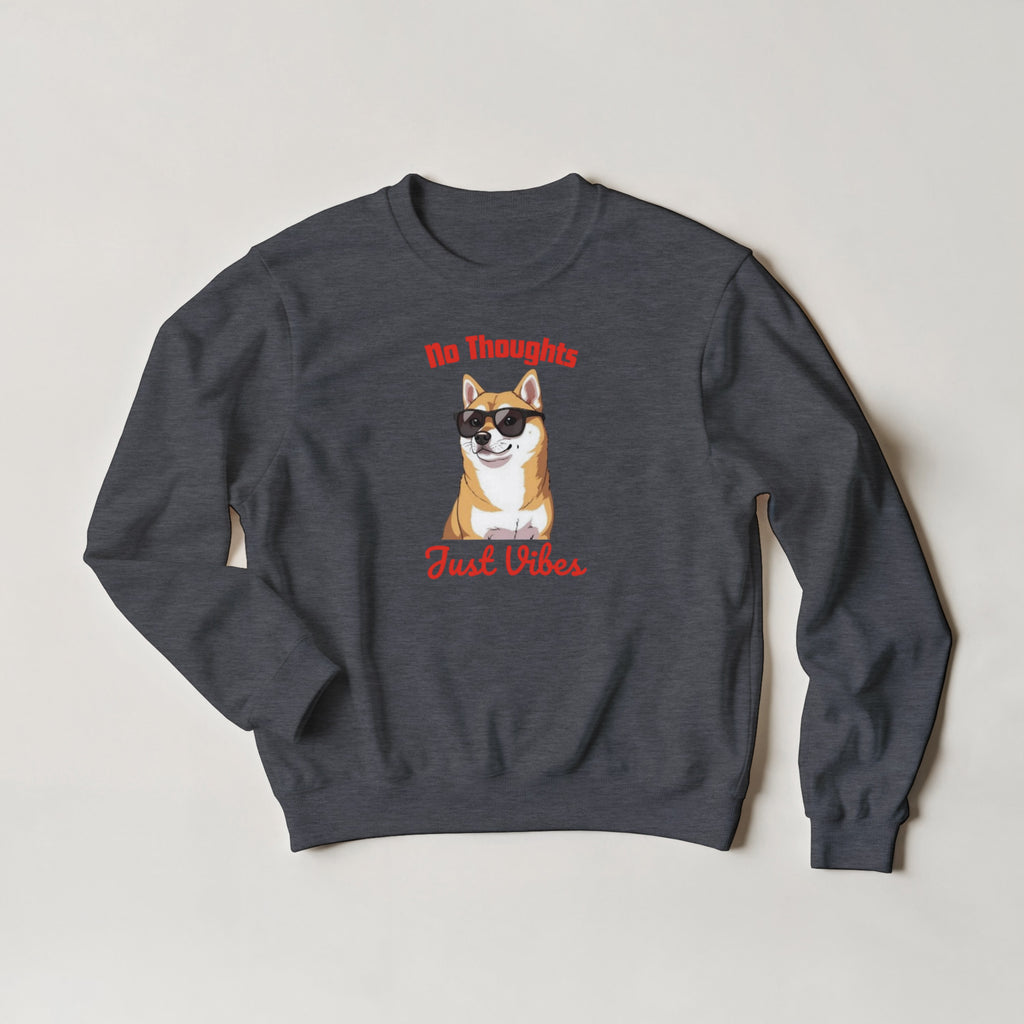 No Thoughts Just Vibes Dog Sweater | Shiba Inu Meme Crewneck | Funny Aesthetic Gift