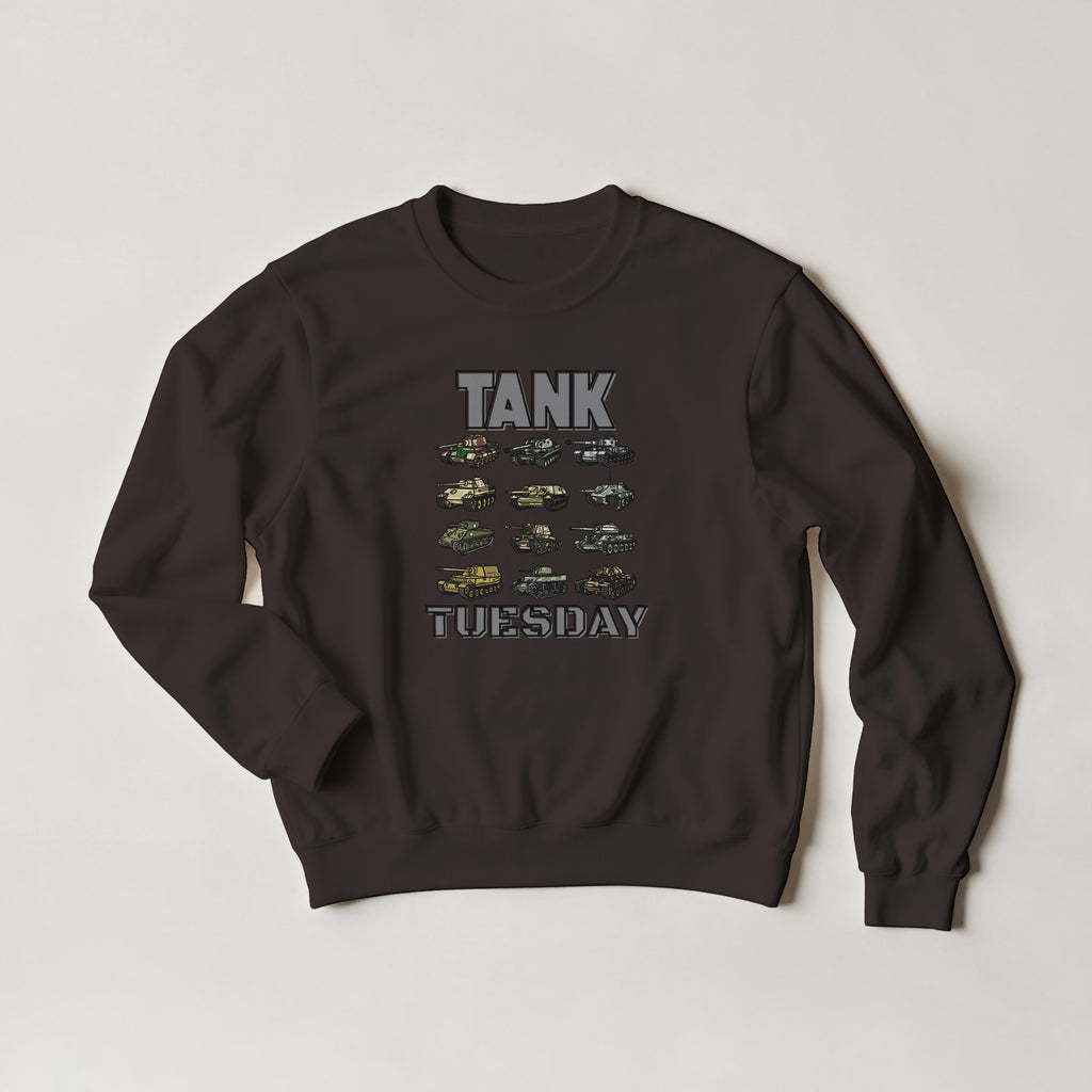 WW2 Tank Tuesday Sweater | WWII Sweatshirt | Military History Gift | Panzer Tiger Sherman Crewneck | Historical Armor Graphic Pullover