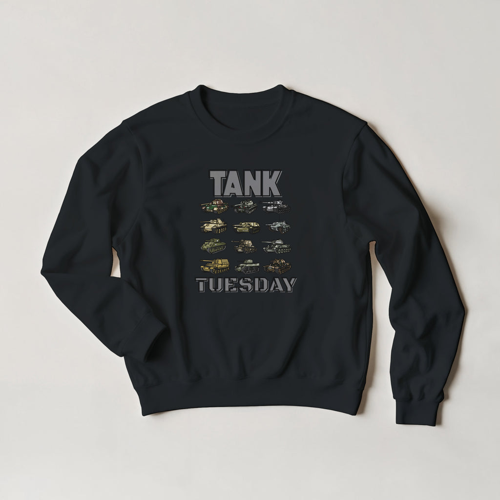WW2 Tank Tuesday Sweater | WWII Sweatshirt | Military History Gift | Panzer Tiger Sherman Crewneck | Historical Armor Graphic Pullover