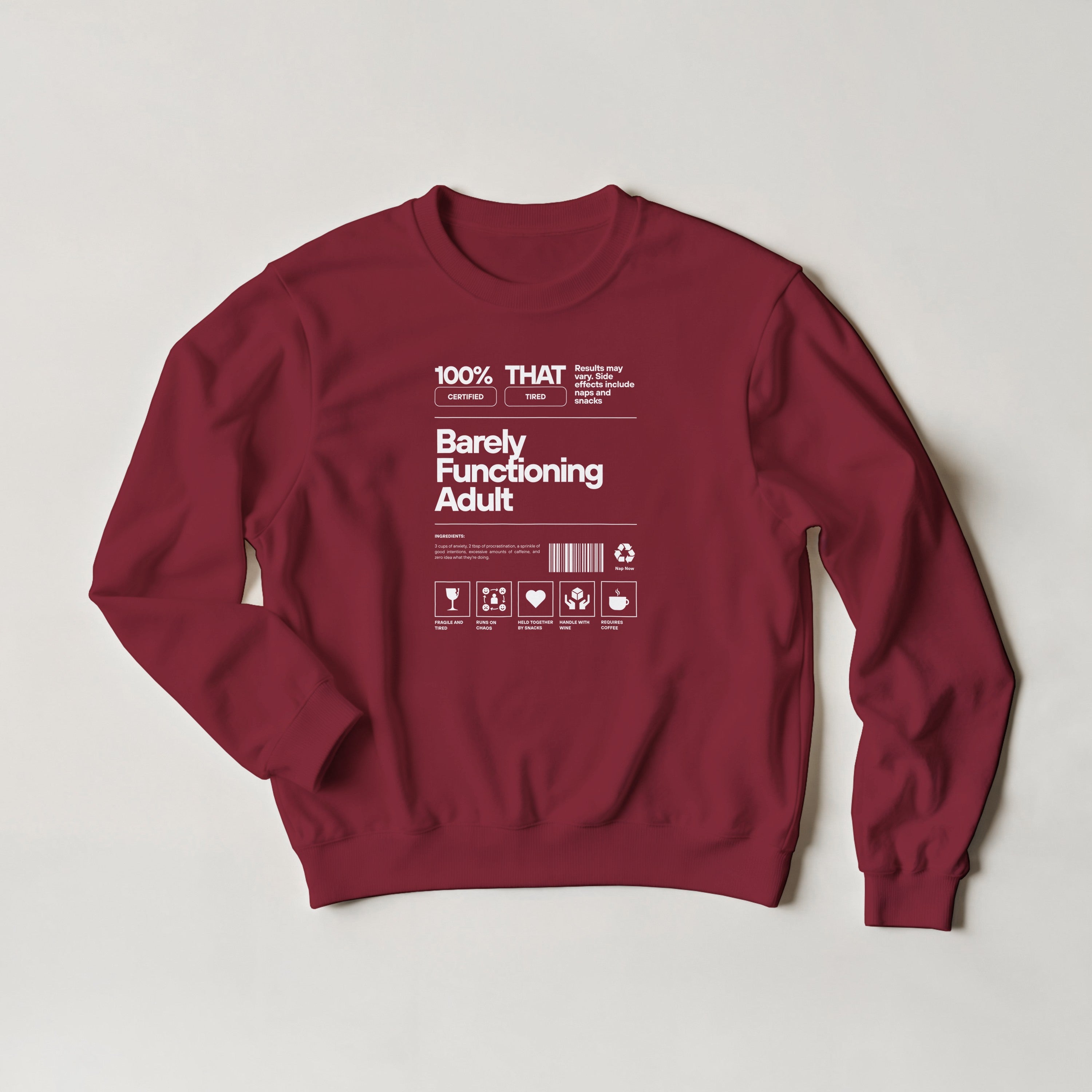 Barely Functioning Adult Sweater | Funny Meme Jumper | Sarcastic Gift | Tired Adult Sweatshirt | Chaos Coffee Anxiety | Gift For Her Him