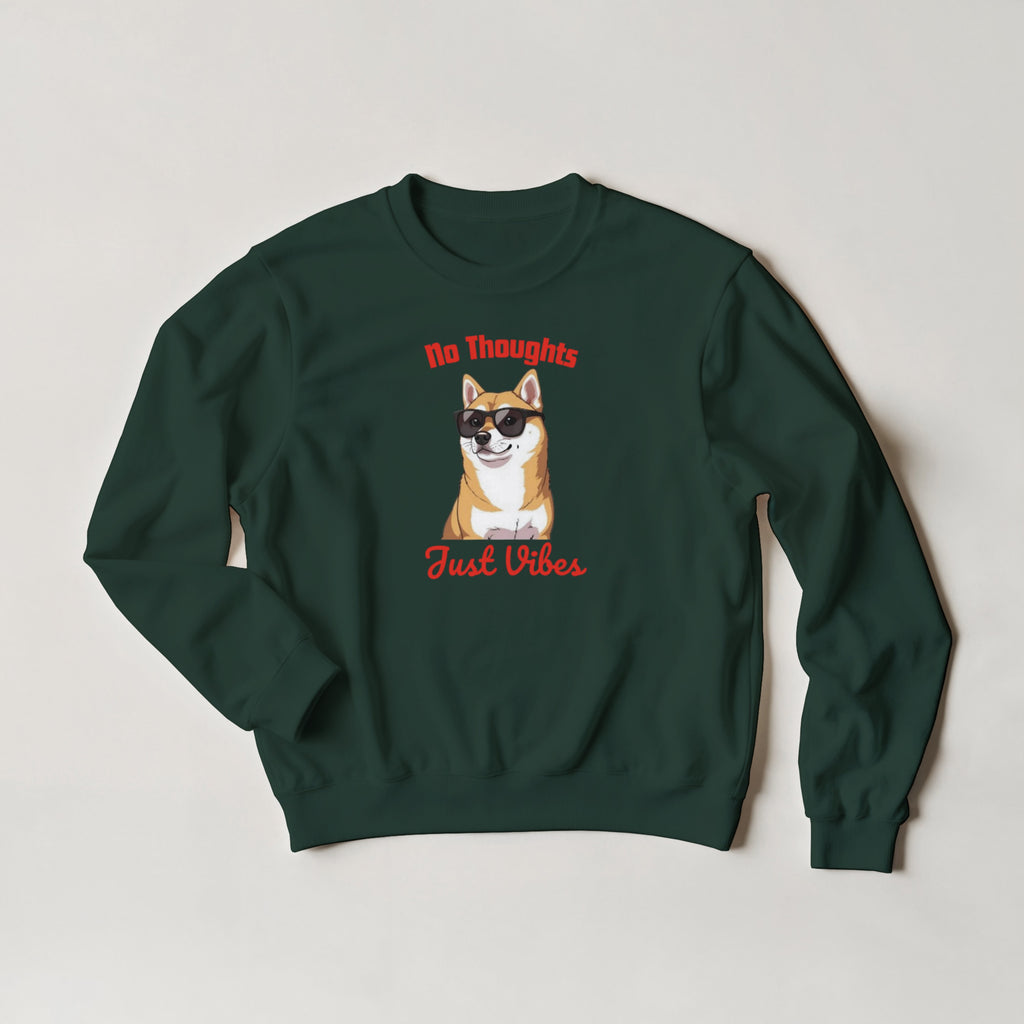 No Thoughts Just Vibes Dog Sweater | Shiba Inu Meme Crewneck | Funny Aesthetic Gift