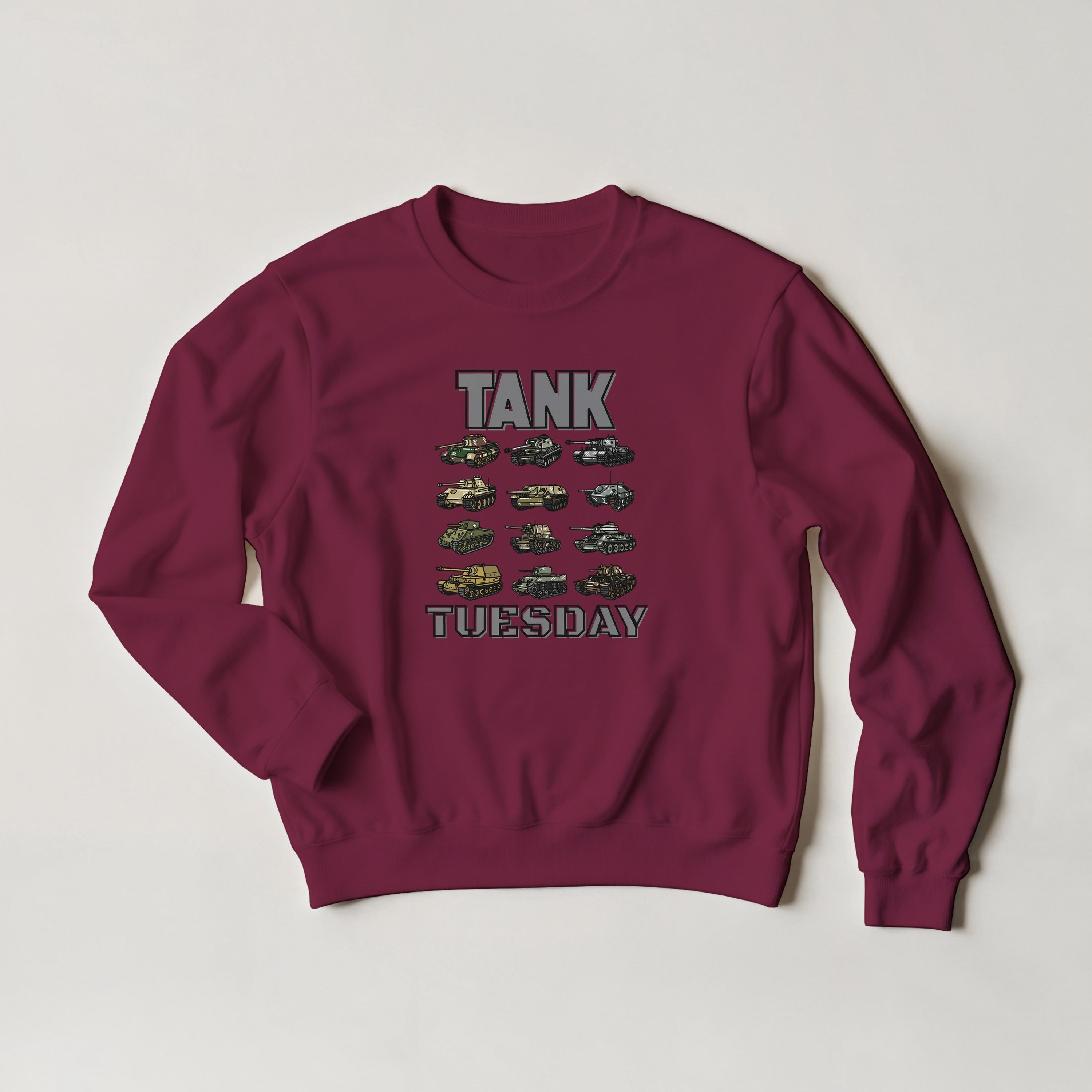 WW2 Tank Tuesday Sweater | WWII Sweatshirt | Military History Gift | Panzer Tiger Sherman Crewneck | Historical Armor Graphic Pullover