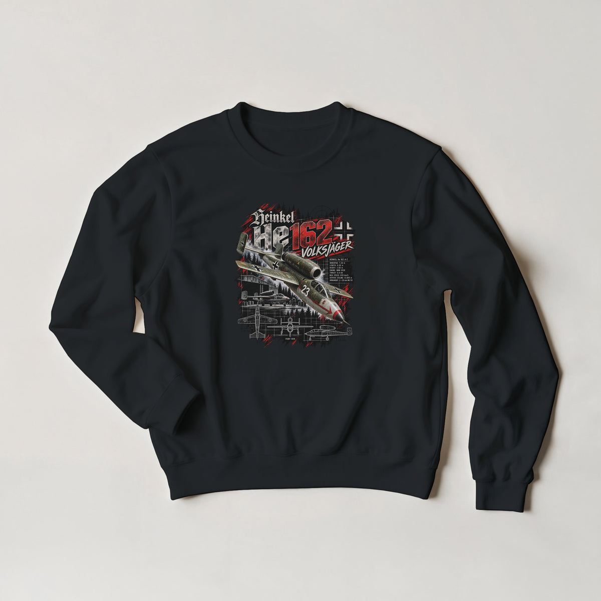 Heinkel He 162 Volksjäger Sweatshirt | WW2 German Jet Fighter Aircraft Sweater | Aviation History Gift