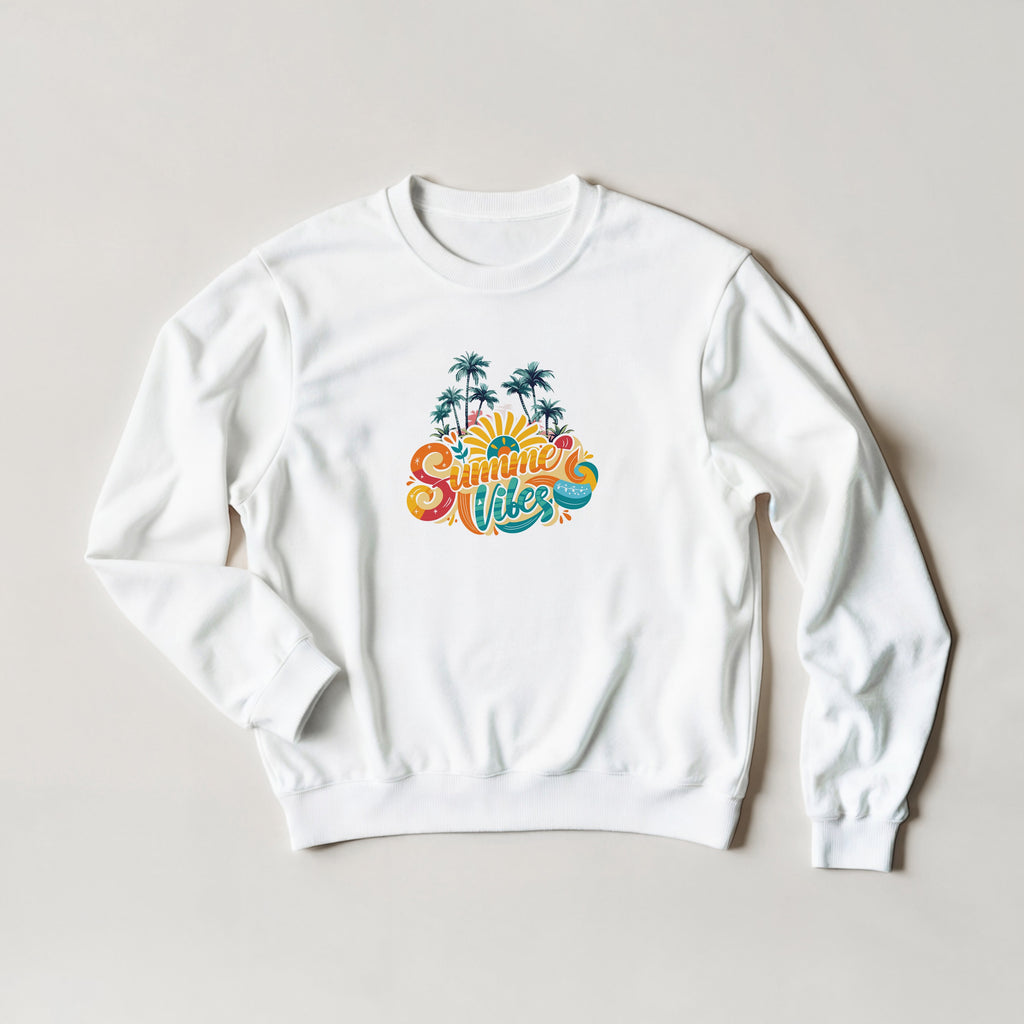 Summer Vibes Retro Palm Tree Sweater | Beach Crewneck | Vintage Sunset Aesthetic Gift