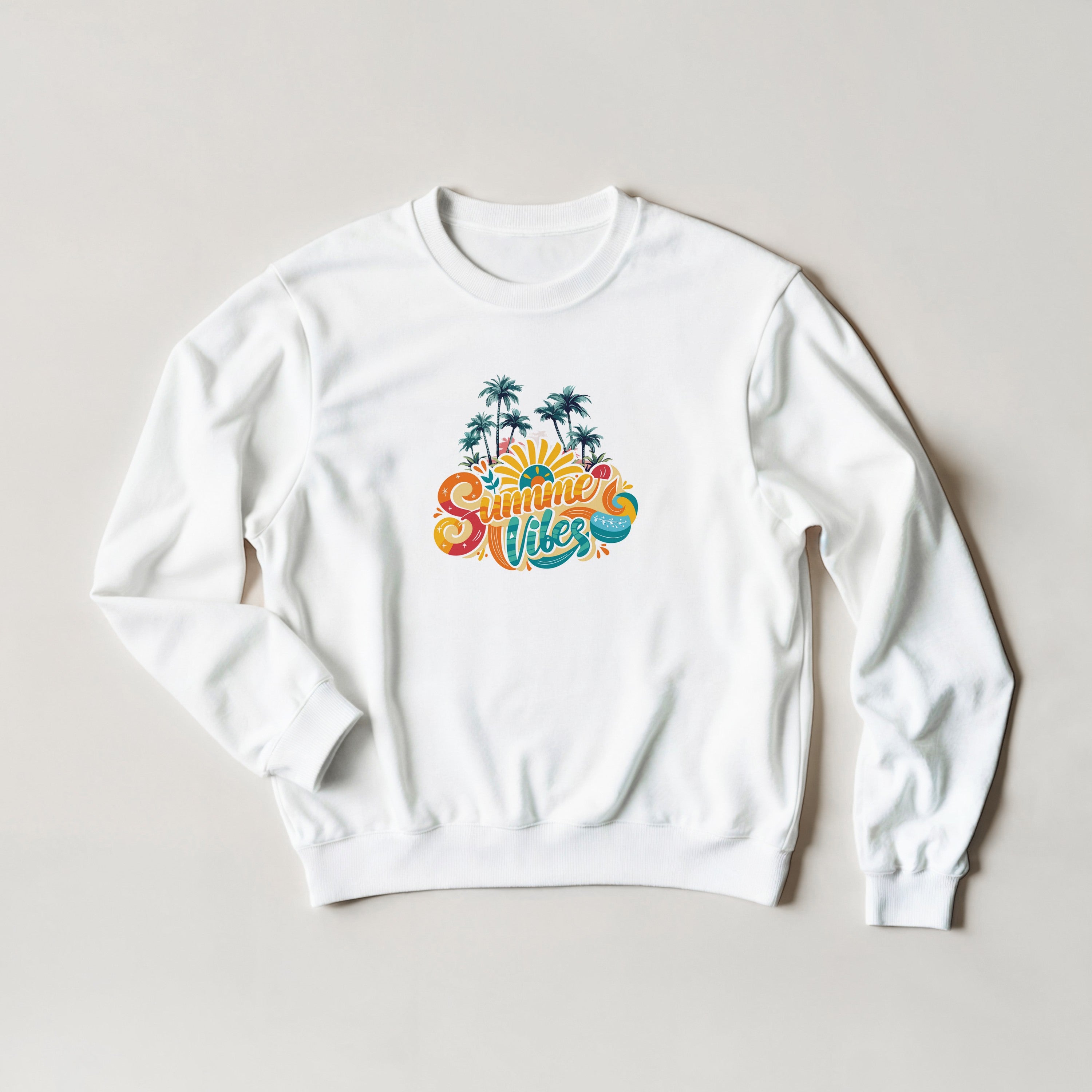 Summer Vibes Retro Palm Tree Sweater | Beach Crewneck | Vintage Sunset Aesthetic Gift