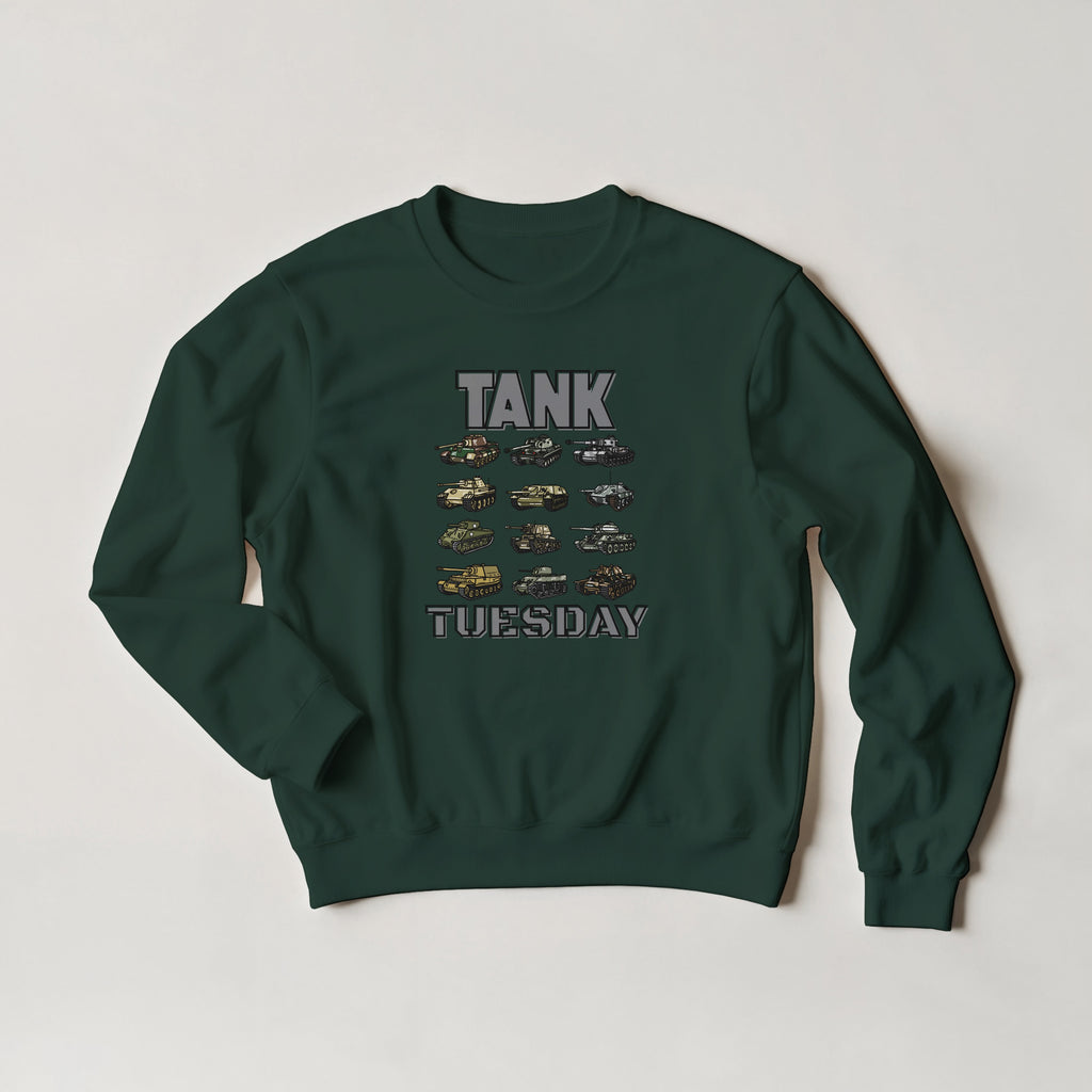 WW2 Tank Tuesday Sweater | WWII Sweatshirt | Military History Gift | Panzer Tiger Sherman Crewneck | Historical Armor Graphic Pullover