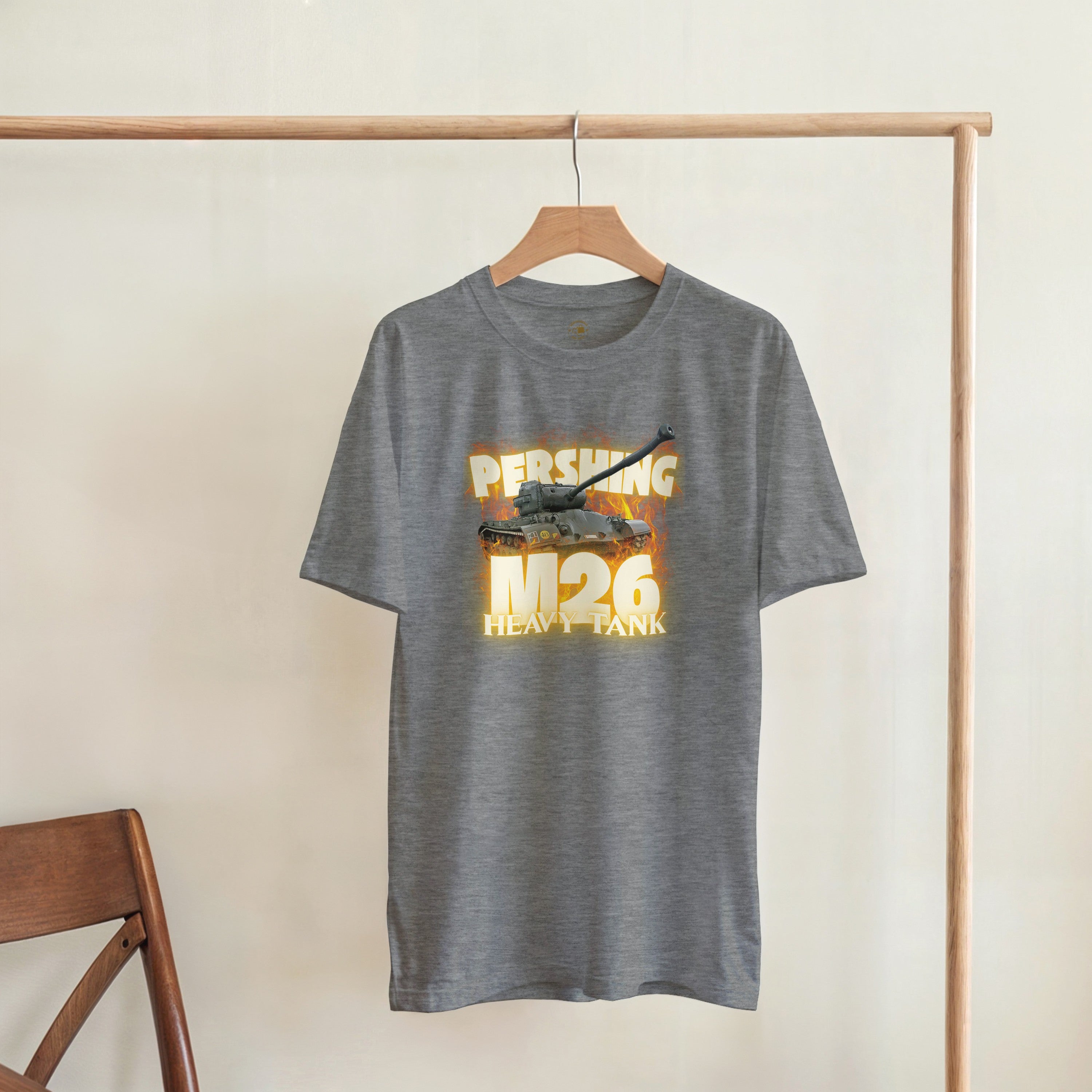 M26 Pershing Heavy Tank T-Shirt | US Army WW2 Military Armor Streetwear Graphic Tee | Heavyweight Historical Tank Model Fan Gift Apparel
