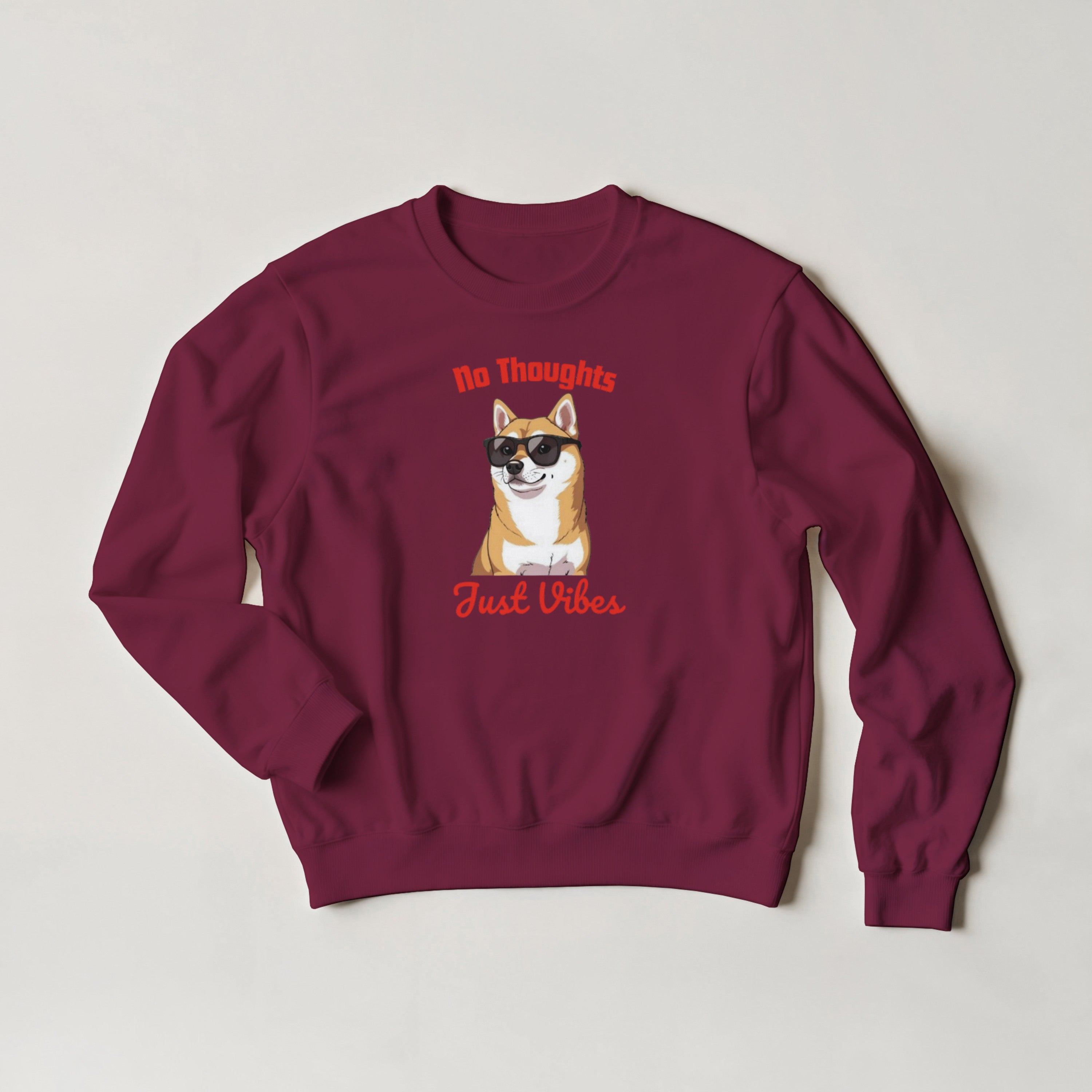 No Thoughts Just Vibes Dog Sweater | Shiba Inu Meme Crewneck | Funny Aesthetic Gift