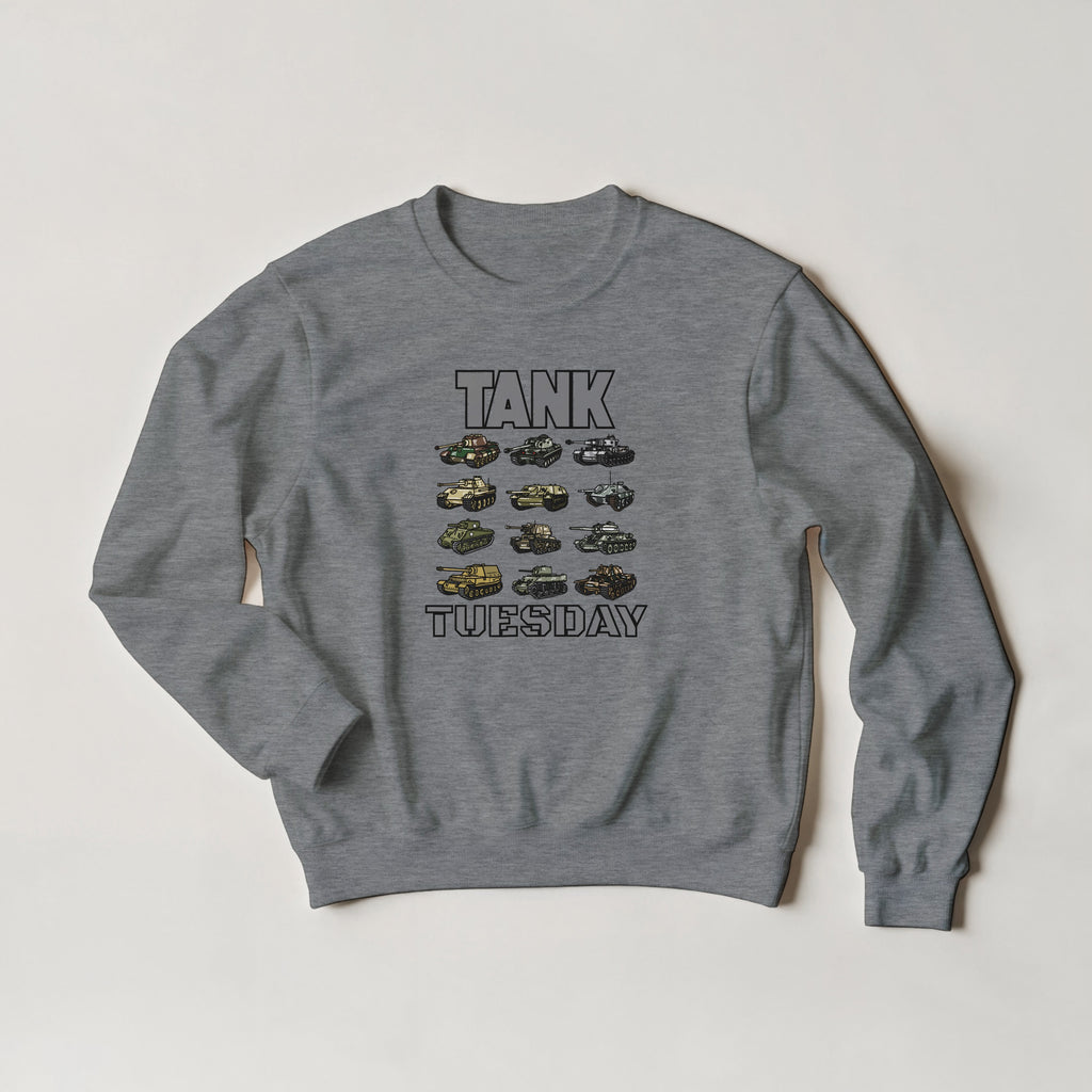 WW2 Tank Tuesday Sweater | WWII Sweatshirt | Military History Gift | Panzer Tiger Sherman Crewneck | Historical Armor Graphic Pullover