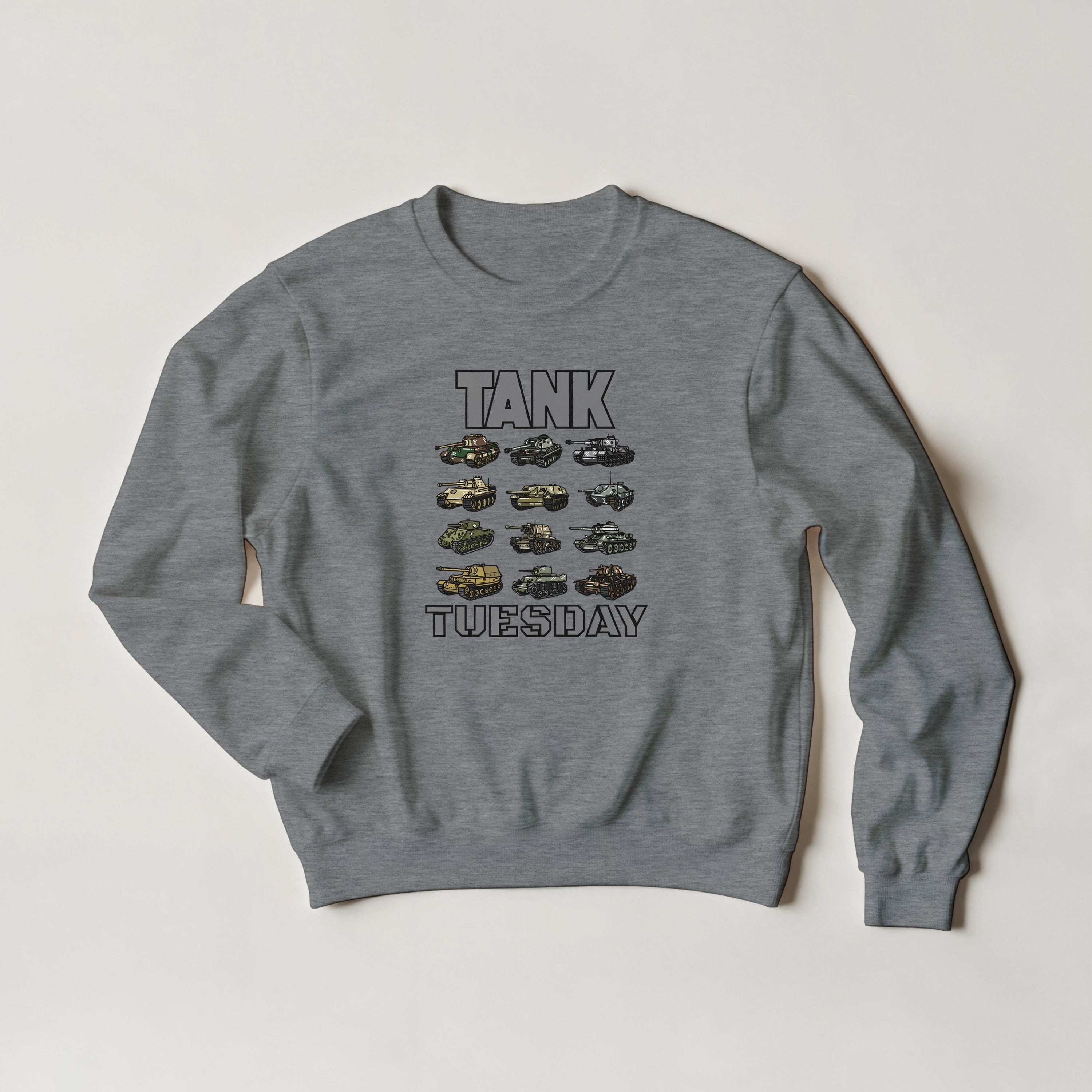 WW2 Tank Tuesday Sweater | WWII Sweatshirt | Military History Gift | Panzer Tiger Sherman Crewneck | Historical Armor Graphic Pullover