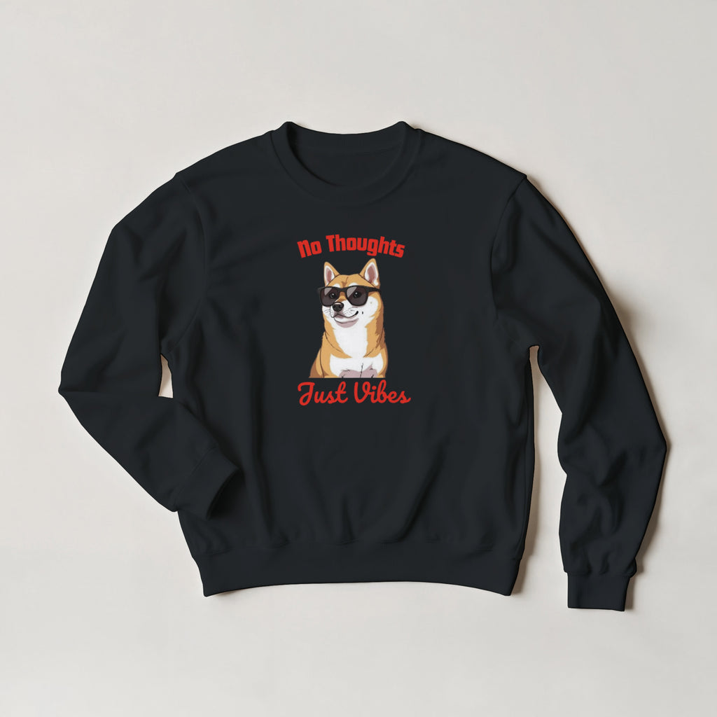 No Thoughts Just Vibes Dog Sweater | Shiba Inu Meme Crewneck | Funny Aesthetic Gift