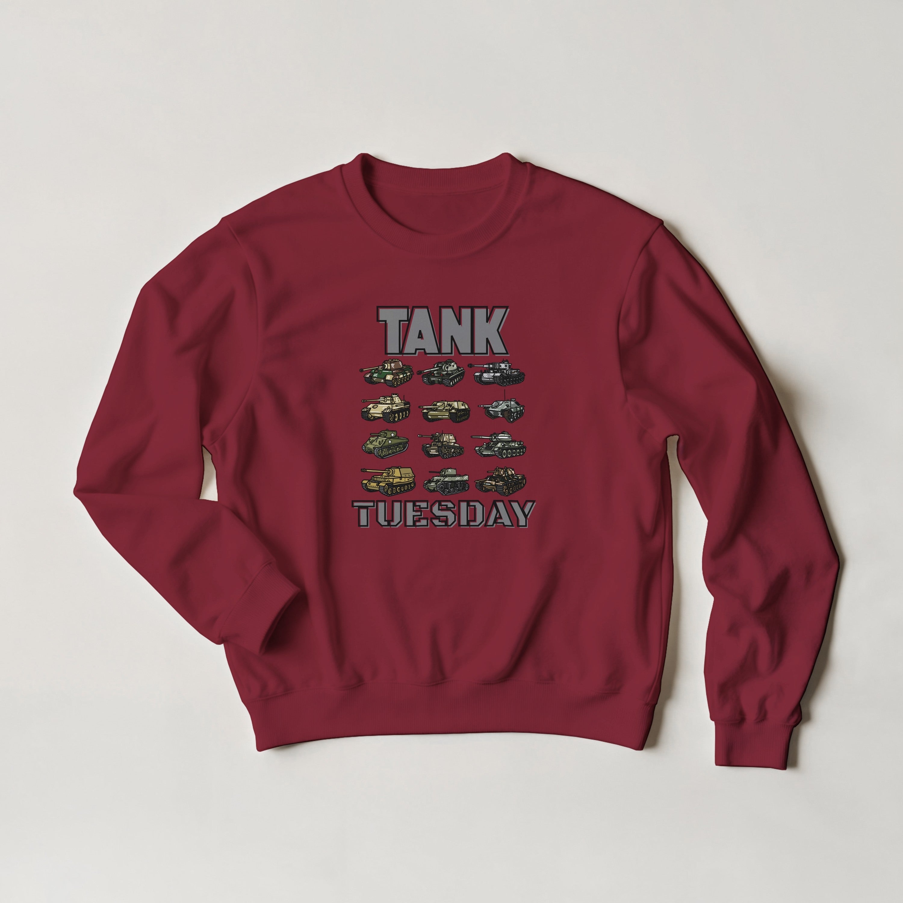 WW2 Tank Tuesday Sweater | WWII Sweatshirt | Military History Gift | Panzer Tiger Sherman Crewneck | Historical Armor Graphic Pullover