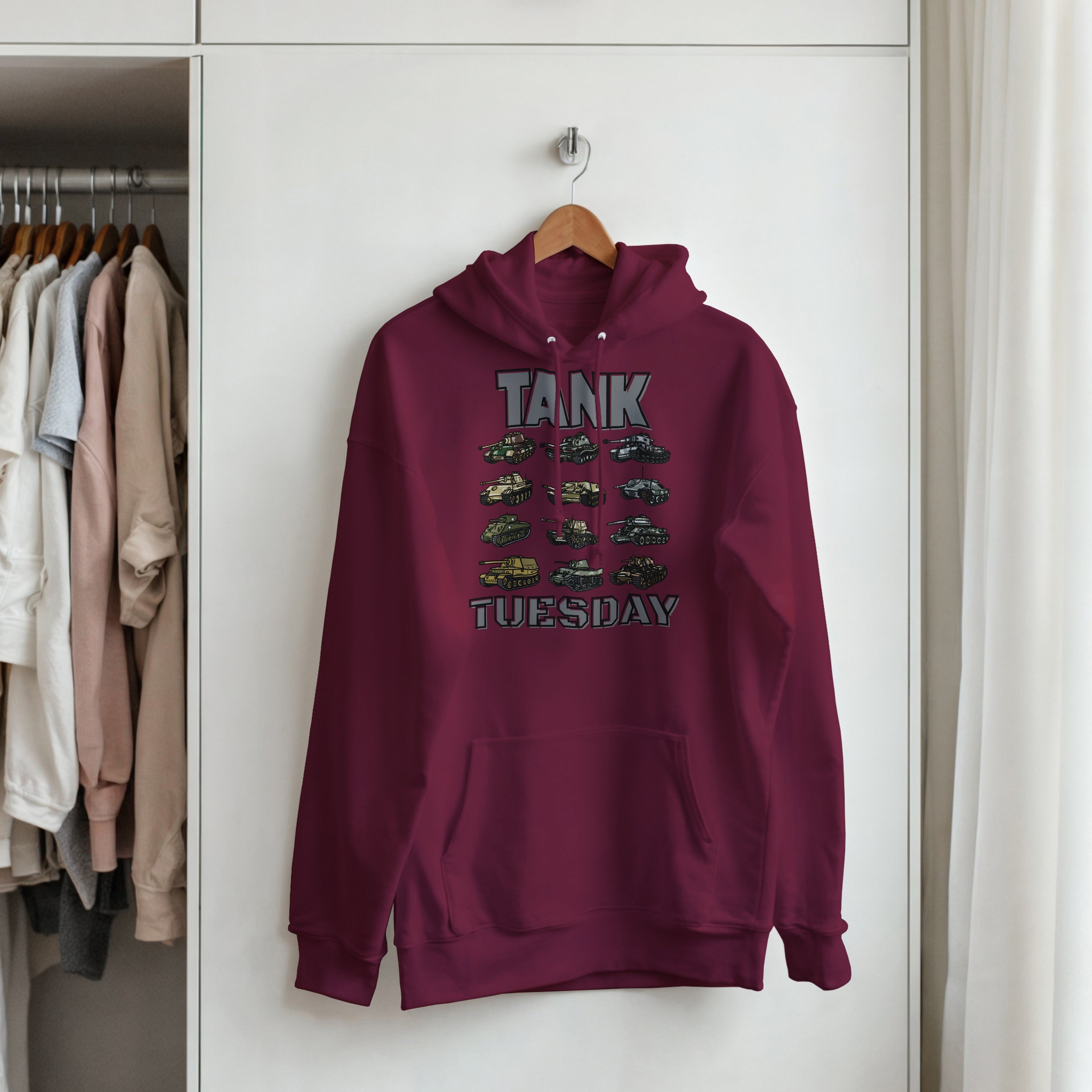 WW2 Tank Tuesday Hoodie | World War 2 Hooded Sweatshirt | Military History Gift | Panzer Tiger Sherman Pullover | Historical Armor Clothing