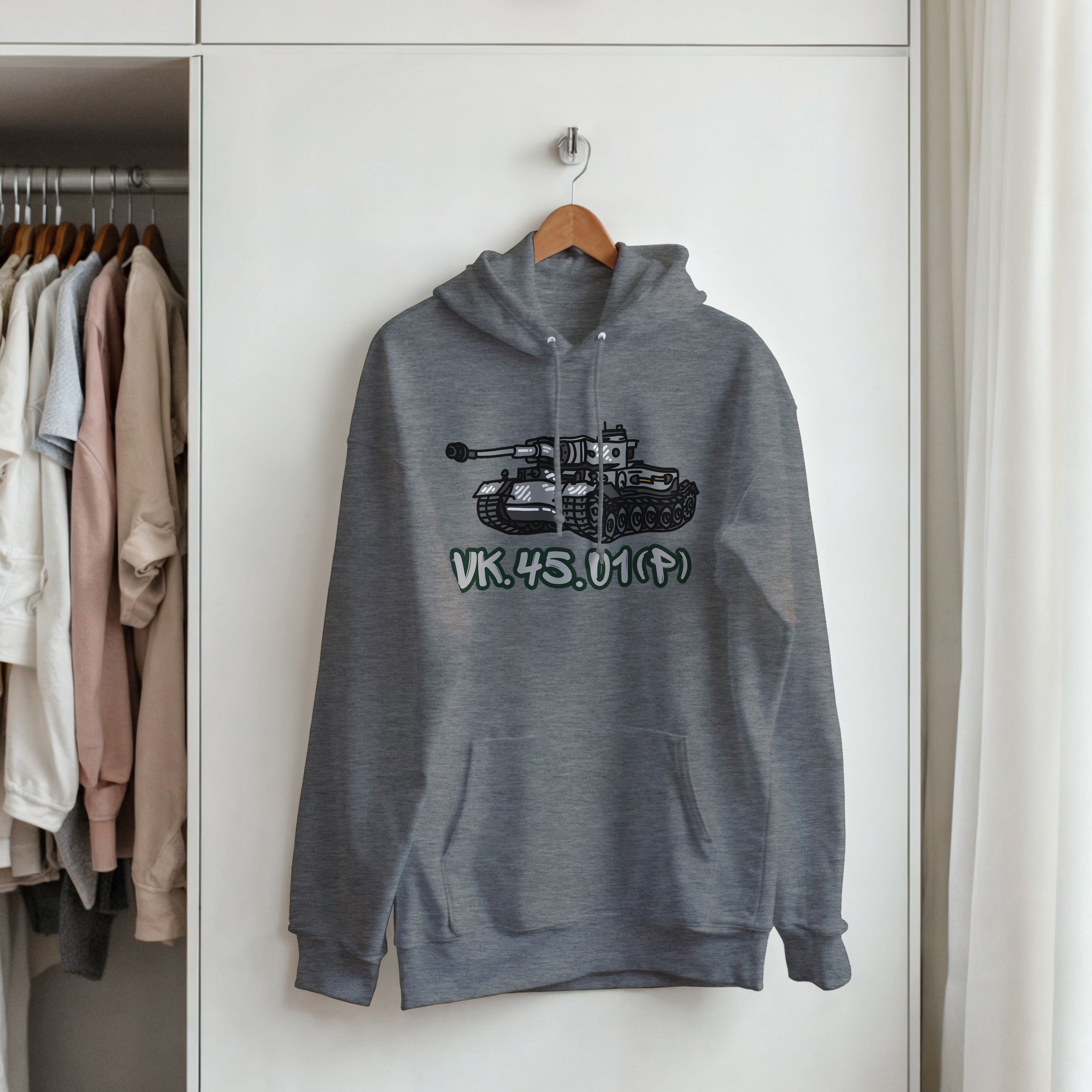 VK.45.01 P Prototype Tank Hoodie | WWII German Heavy Tank Graphic Cartoon Hooded Sweatshirt | Military History Buff Gift Panzer Outerwear