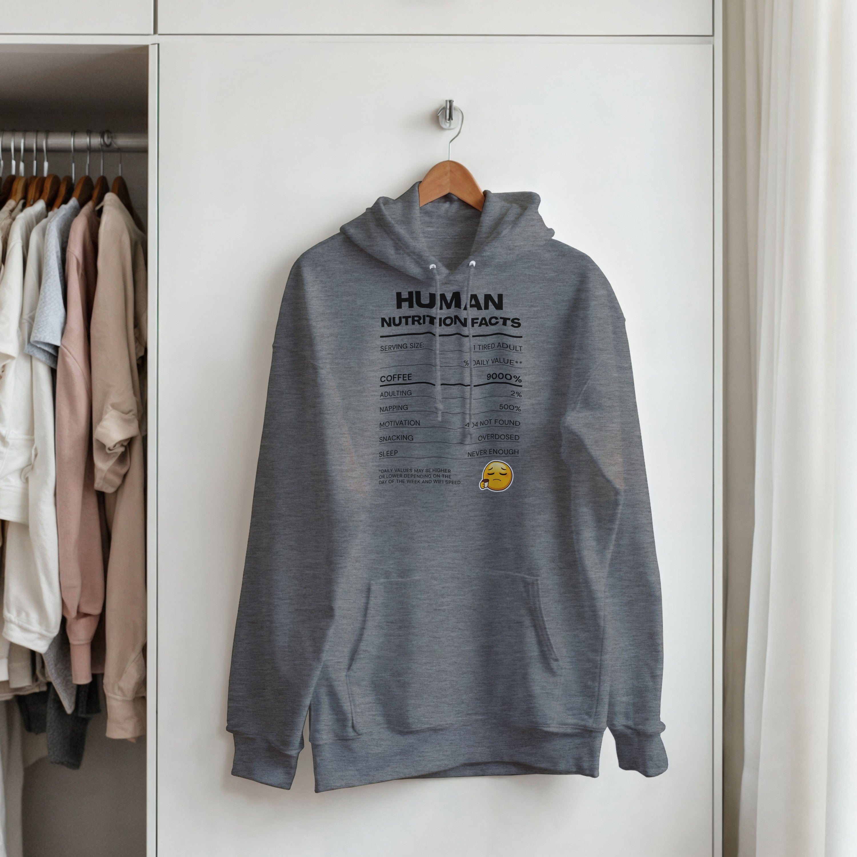 Human Nutrition Facts Hoodie | Funny Sarcastic Pullover | Coffee Addict Gift | Tired Adult Humour | Novelty Unisex Hoodie