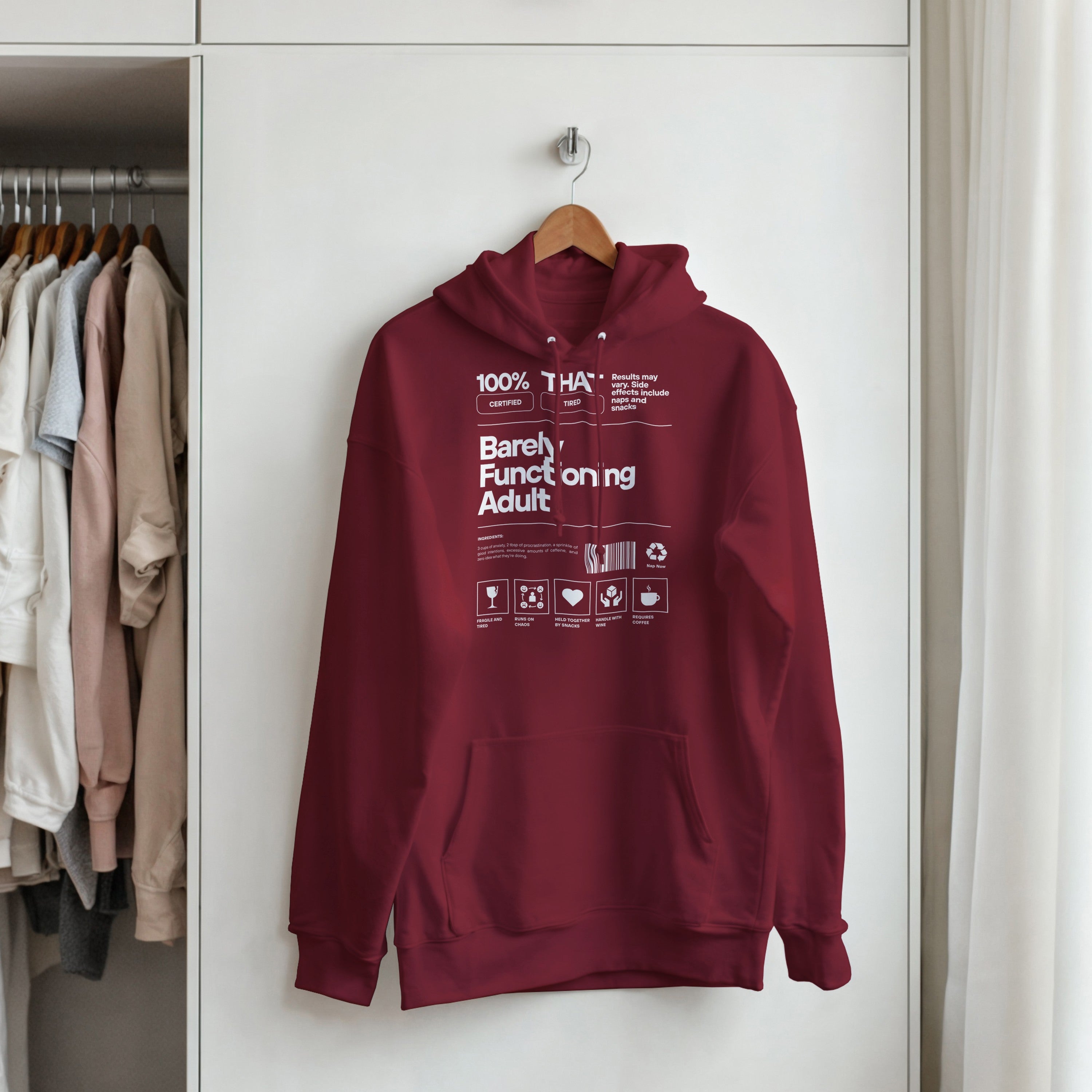 Barely Functioning Adult Hoodie | Funny Meme Hoodie | Sarcastic Gift | Tired Adult Hoodie | Chaos Coffee Anxiety | Gift For Her Him