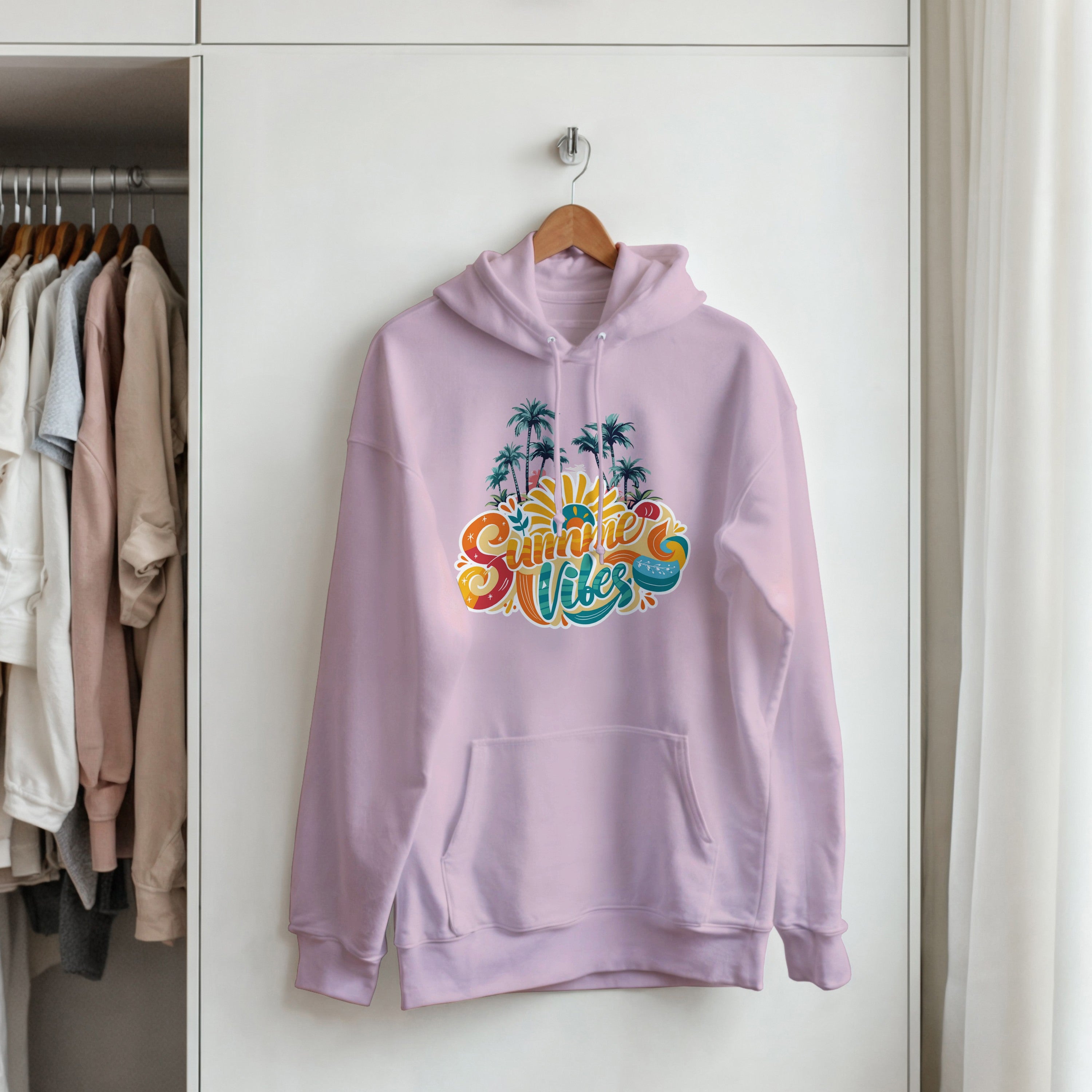 Summer Vibes Retro Palm Tree Hoodie | Beach Pullover | Vintage Sunset Aesthetic Gift