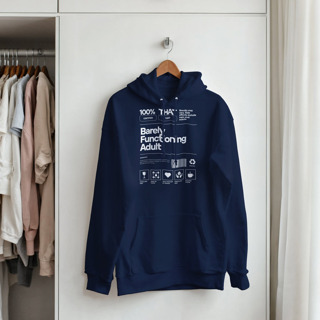 Barely Functioning Adult Hoodie | Funny Meme Hoodie | Sarcastic Gift | Tired Adult Hoodie | Chaos Coffee Anxiety | Gift For Her Him