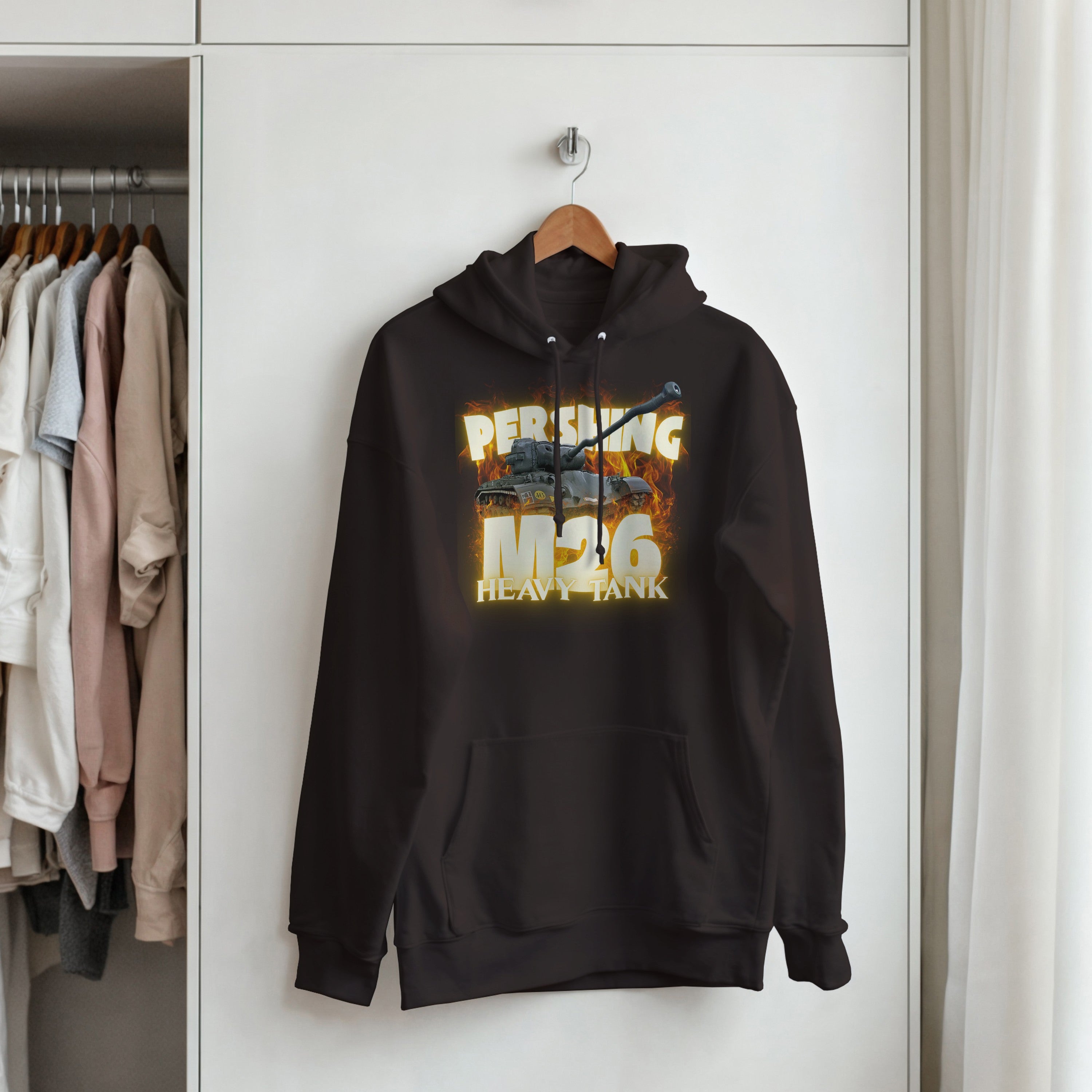 M26 Pershing Heavy Tank Hoodie | US Army WW2 Military Armor Streetwear Graphic Hooded Sweatshirt | Heavyweight Historical Armor Fan Gift