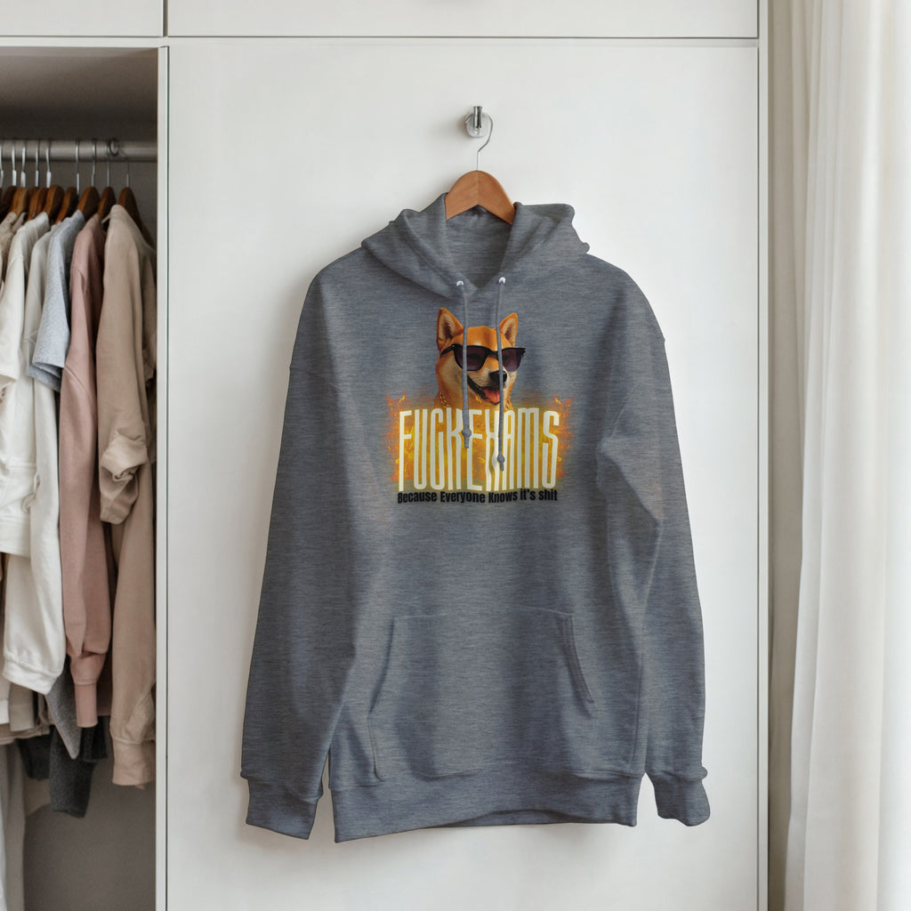 Fuck Exams Dog Hoodie | Funny Shiba Inu Meme Pullover | Sarcastic Student Gift