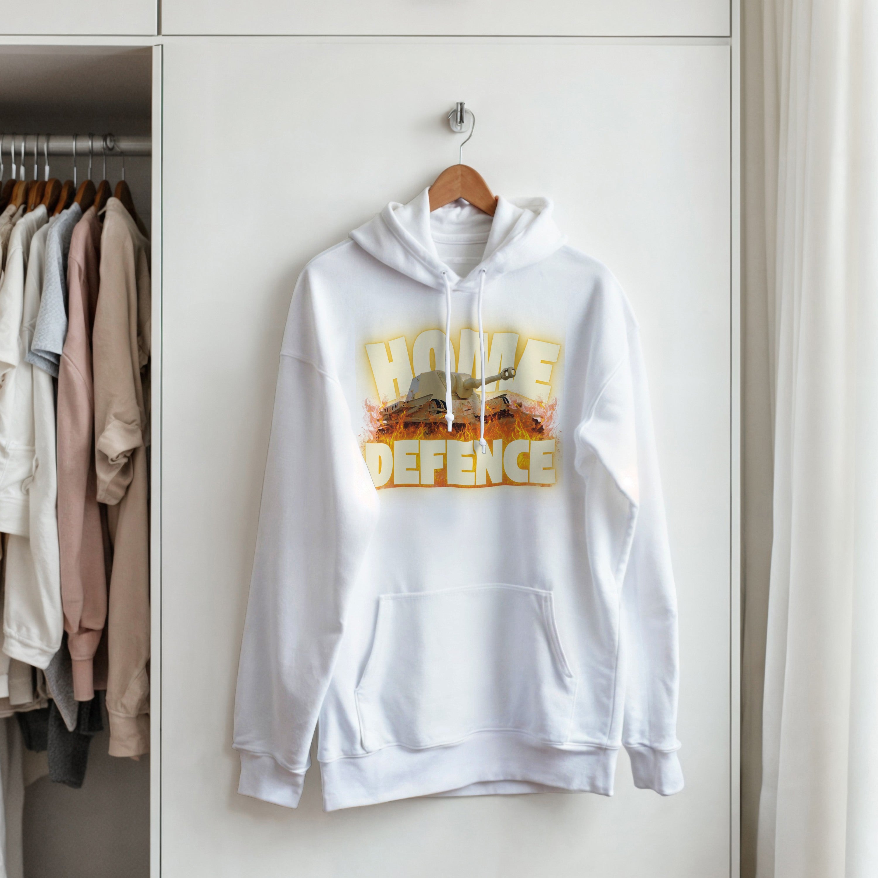 Home Defence Tank Hoodie | Military Graphic Pullover | Vintage Army Streetwear