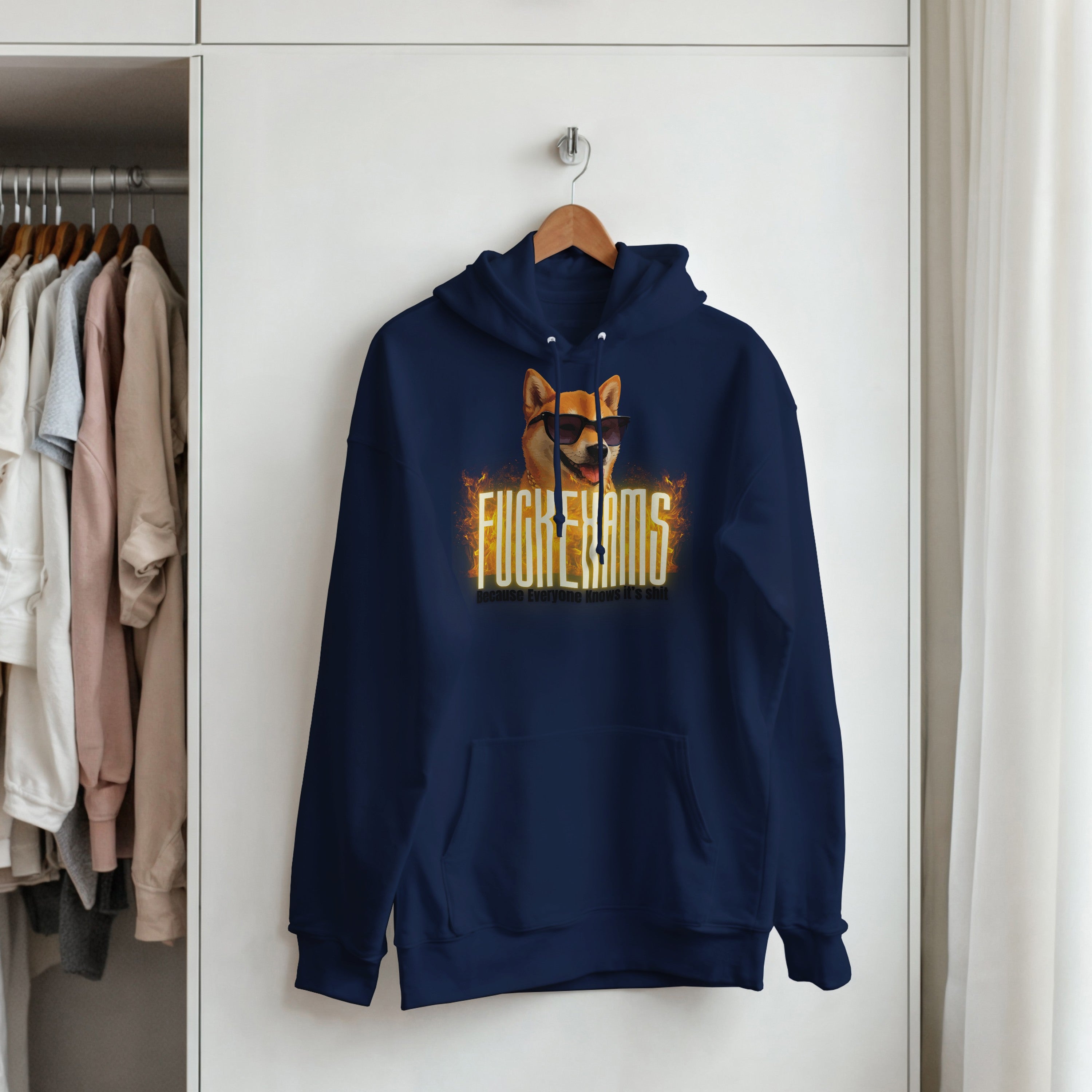 Fuck Exams Dog Hoodie | Funny Shiba Inu Meme Pullover | Sarcastic Student Gift