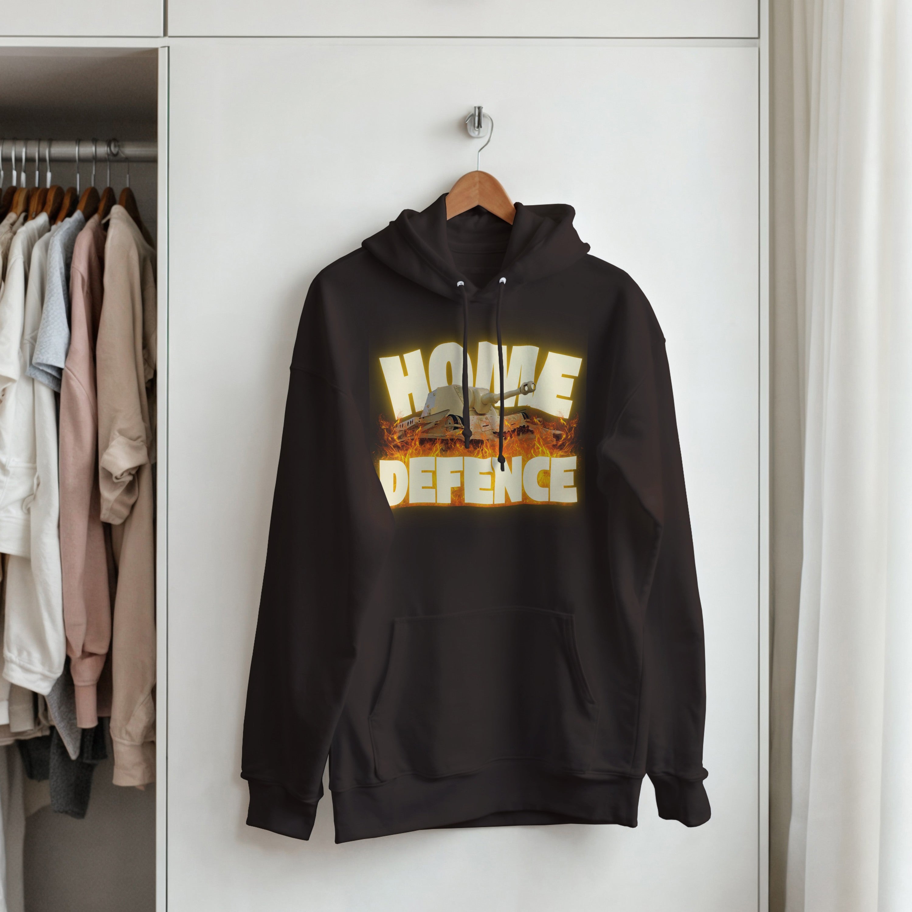 Home Defence Tank Hoodie | Military Graphic Pullover | Vintage Army Streetwear