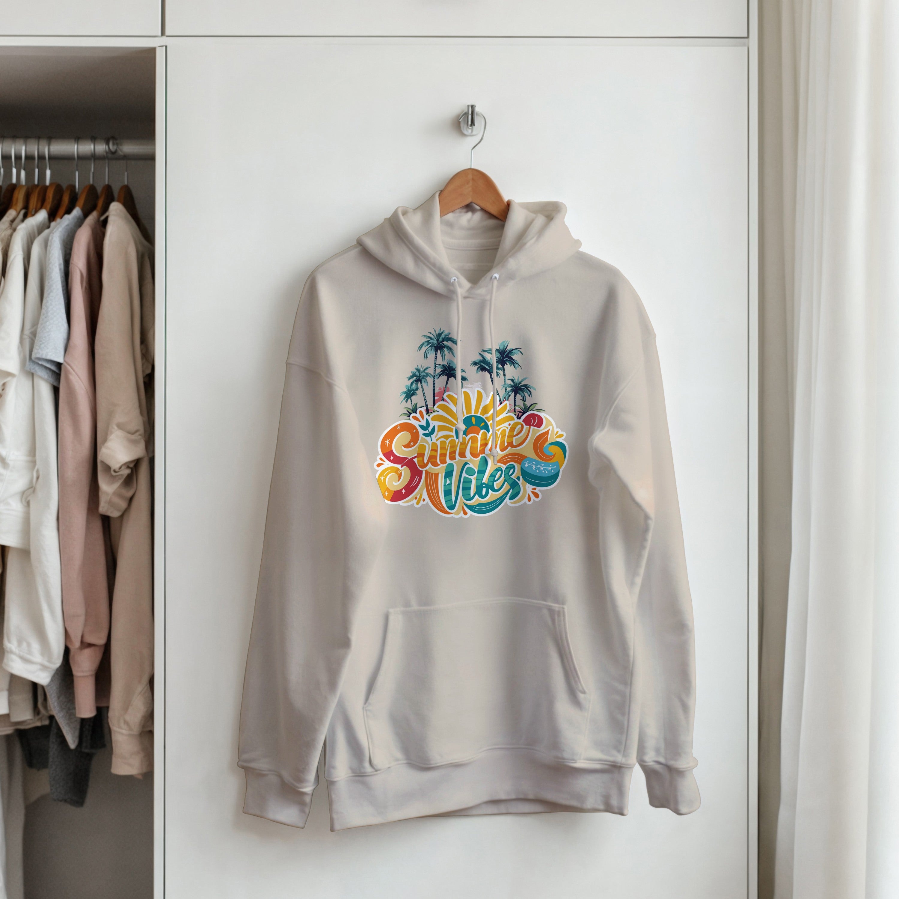 Summer Vibes Retro Palm Tree Hoodie | Beach Pullover | Vintage Sunset Aesthetic Gift